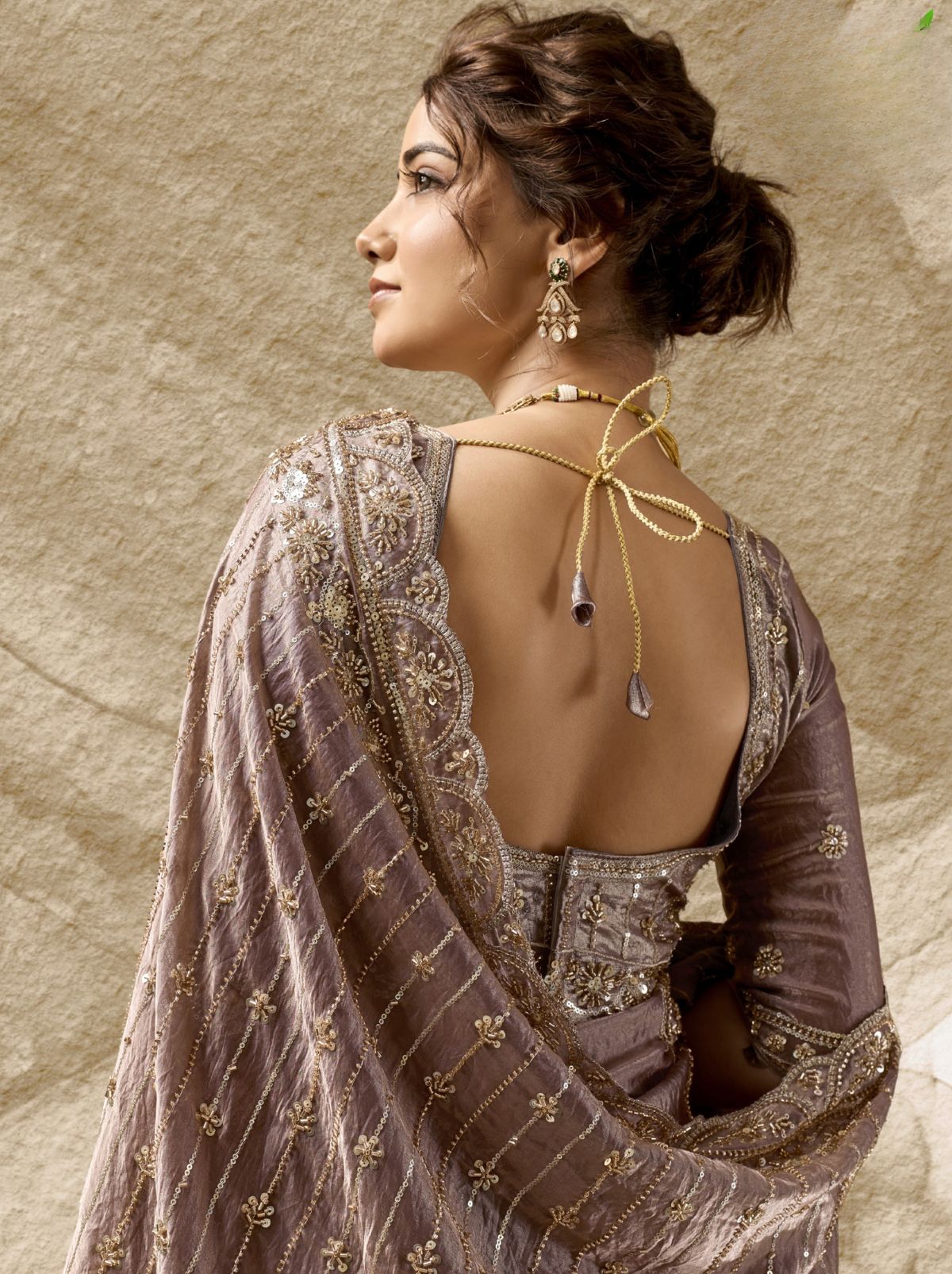 Light Mauve Purple Premium Velvet Satin Saree With Sequin & Zari Work