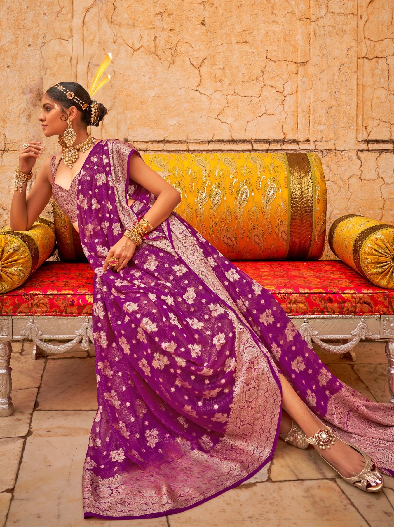 Fandango Violet Festive Party Saree - TrendOye