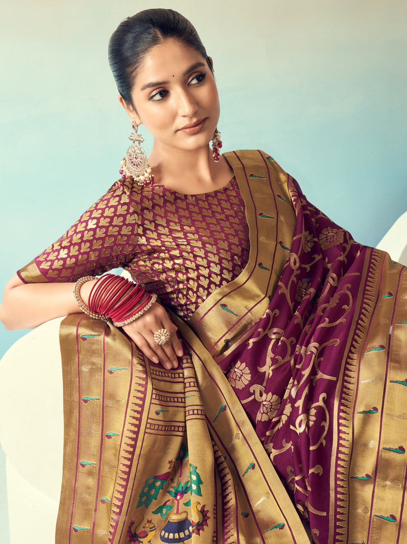Byzantine Violet Premium Georgette Festive Designer Saree With Blouse Piece