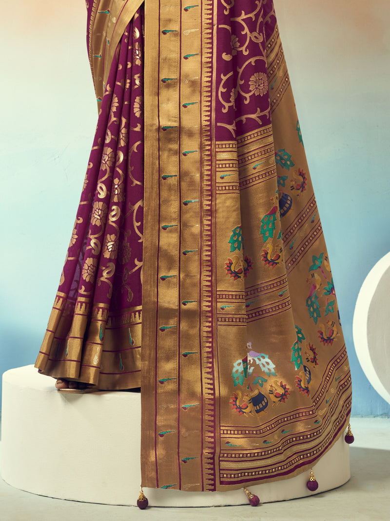 Byzantine Violet Premium Georgette Festive Designer Saree With Blouse Piece
