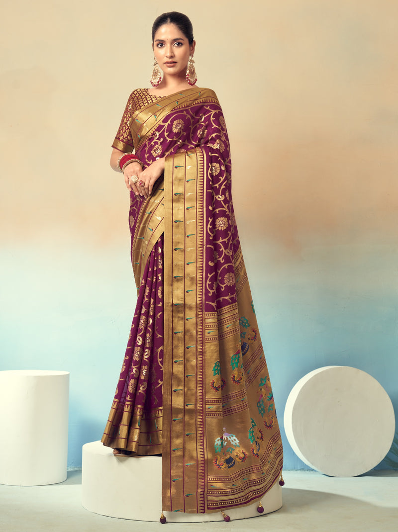 Byzantine Violet Premium Georgette Festive Designer Saree With Blouse Piece