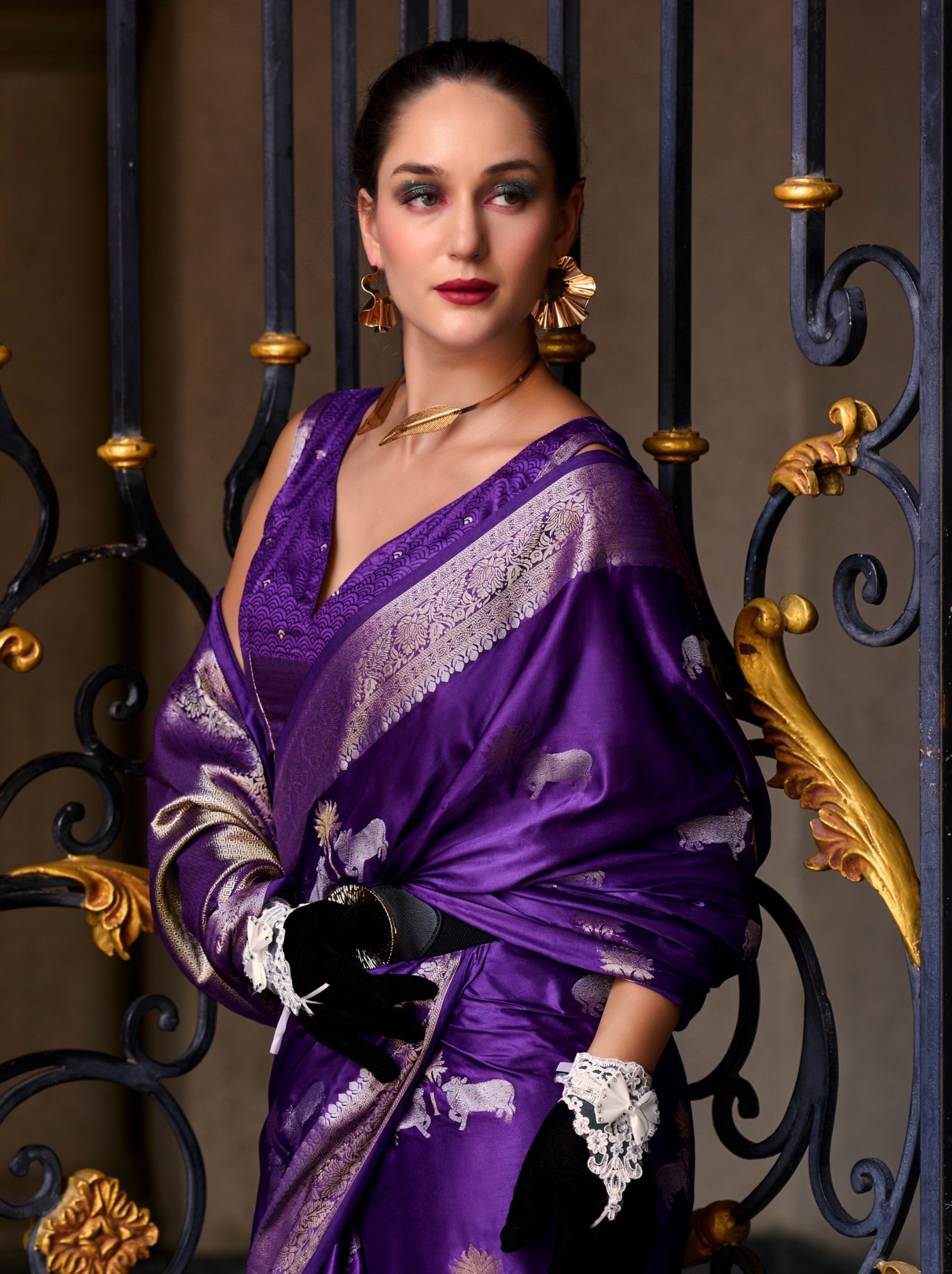 Grape Jelly Purple Designer Wedding Saree - TrendOye