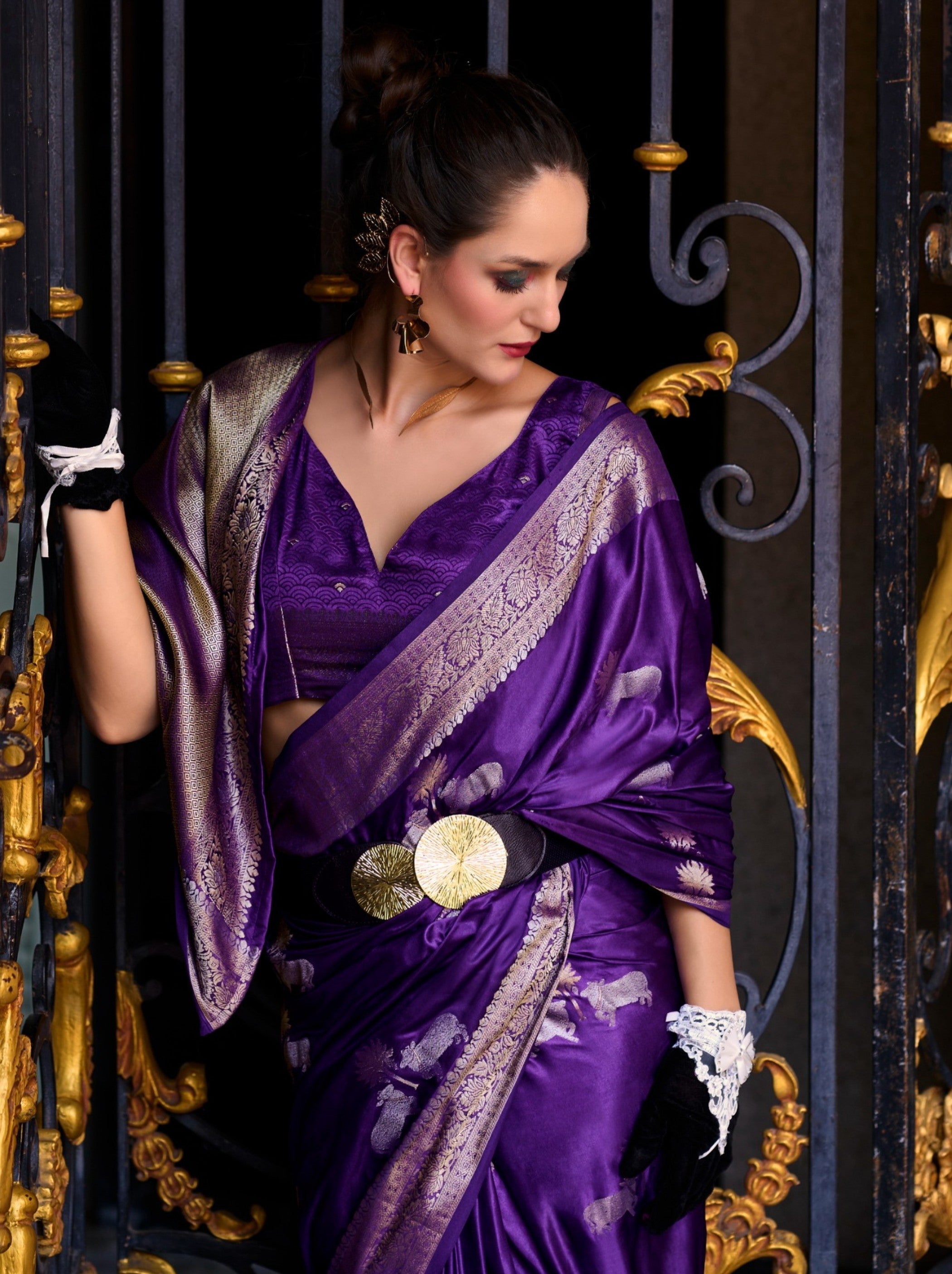 Grape Jelly Purple Designer Wedding Saree - TrendOye