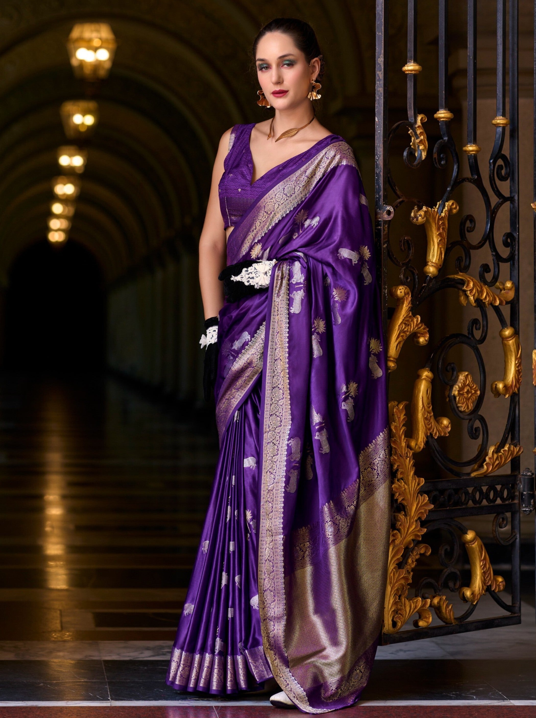 Grape Jelly Purple Designer Wedding Saree - TrendOye