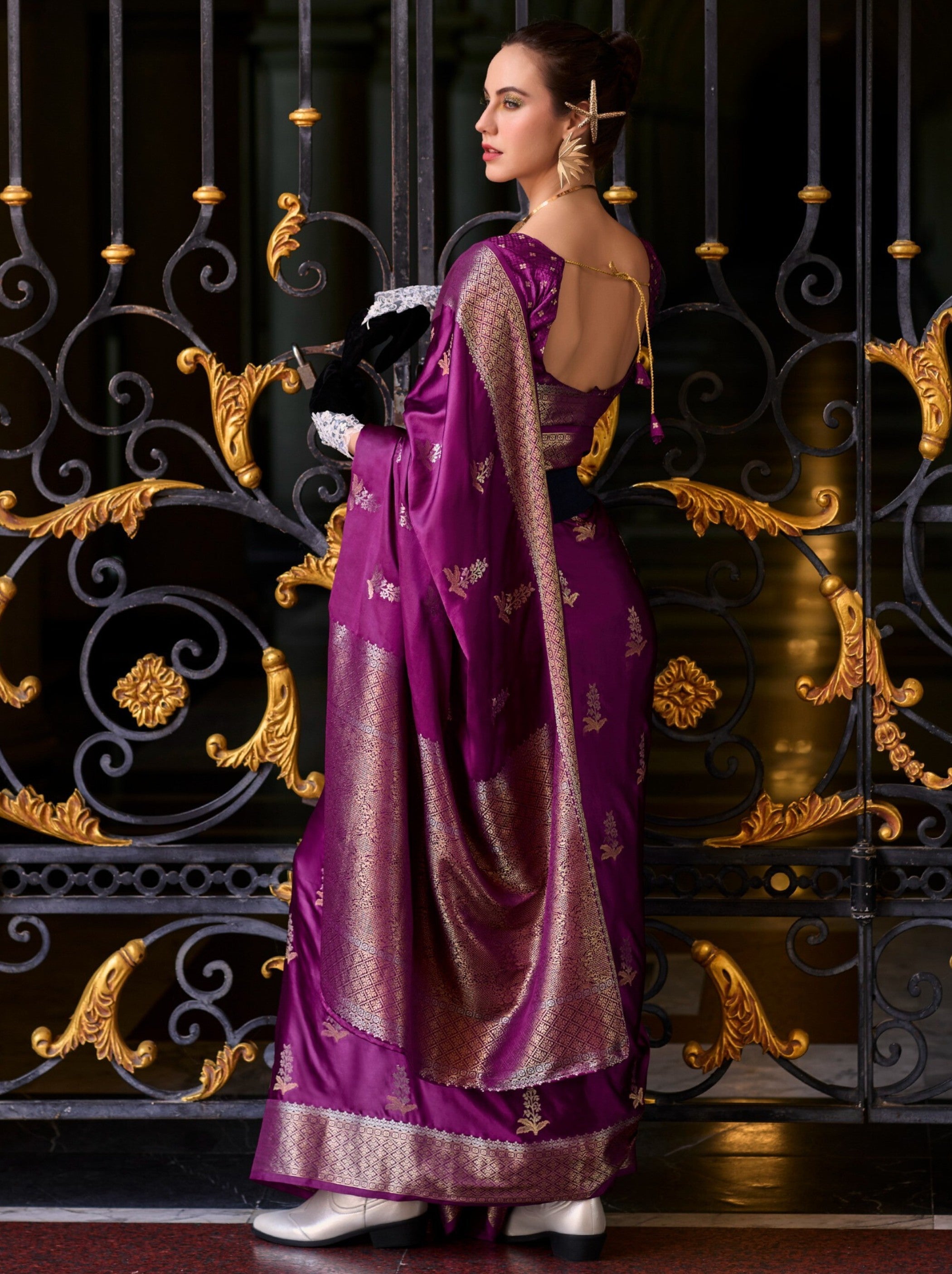 Lollipop Violet Designer Wedding Saree - TrendOye