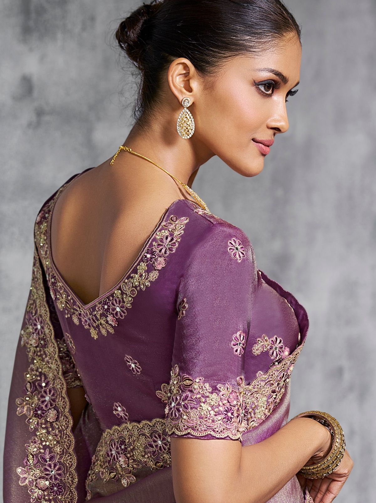 Lavender Purple Premium Zari Tissue Silk Saree With Blouse Piece