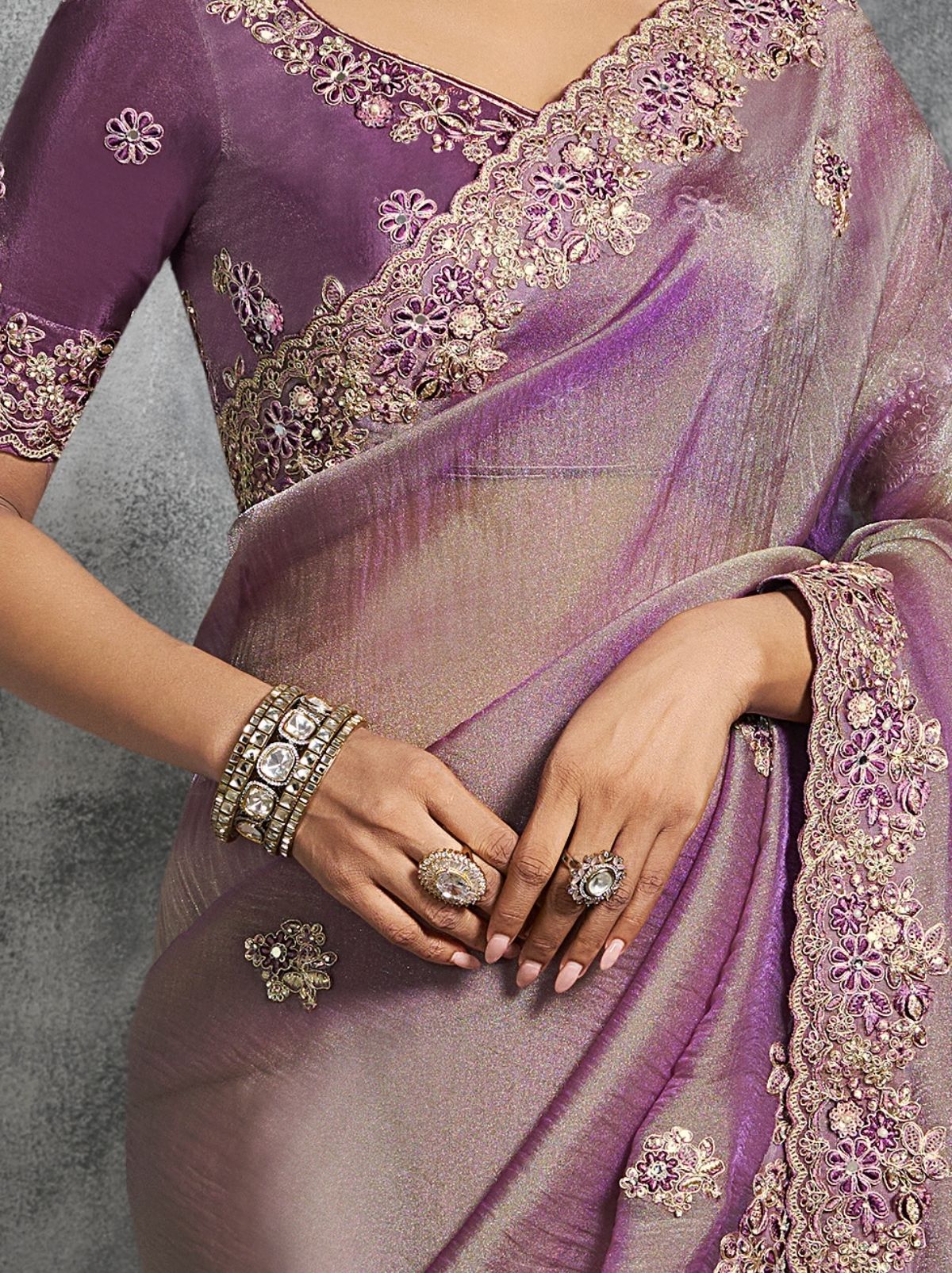 Lavender Purple Premium Zari Tissue Silk Saree With Blouse Piece