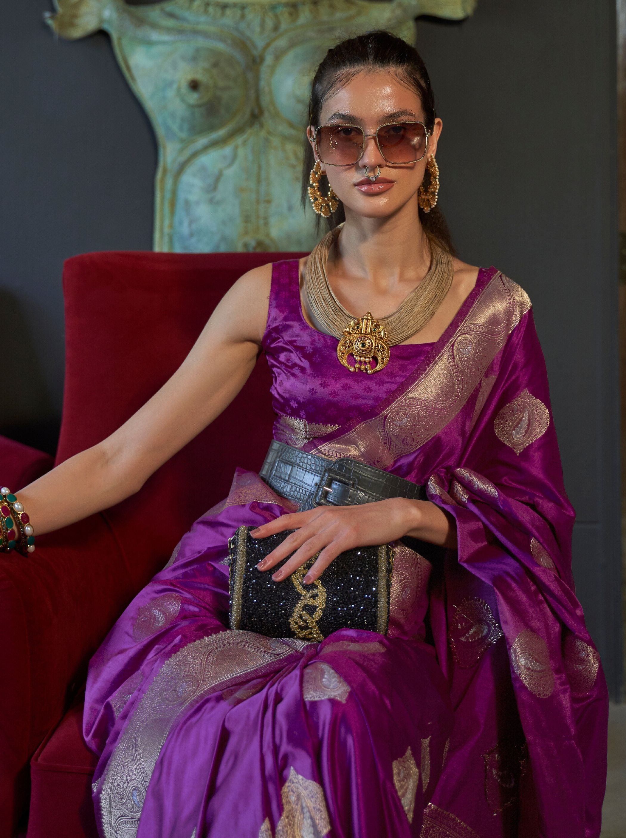 Lollipop Voilet-Purple Pure Satin Silk Saree - TrendOye