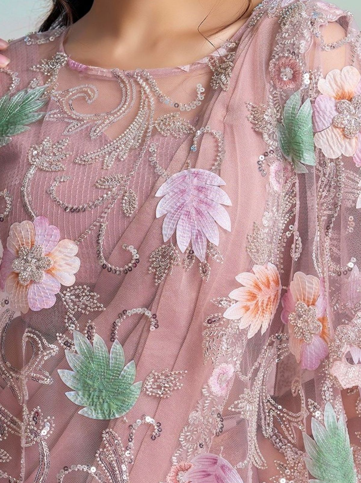 Lilac Purple Ready to Wear Premium Satin Silk Pearl Work Saree