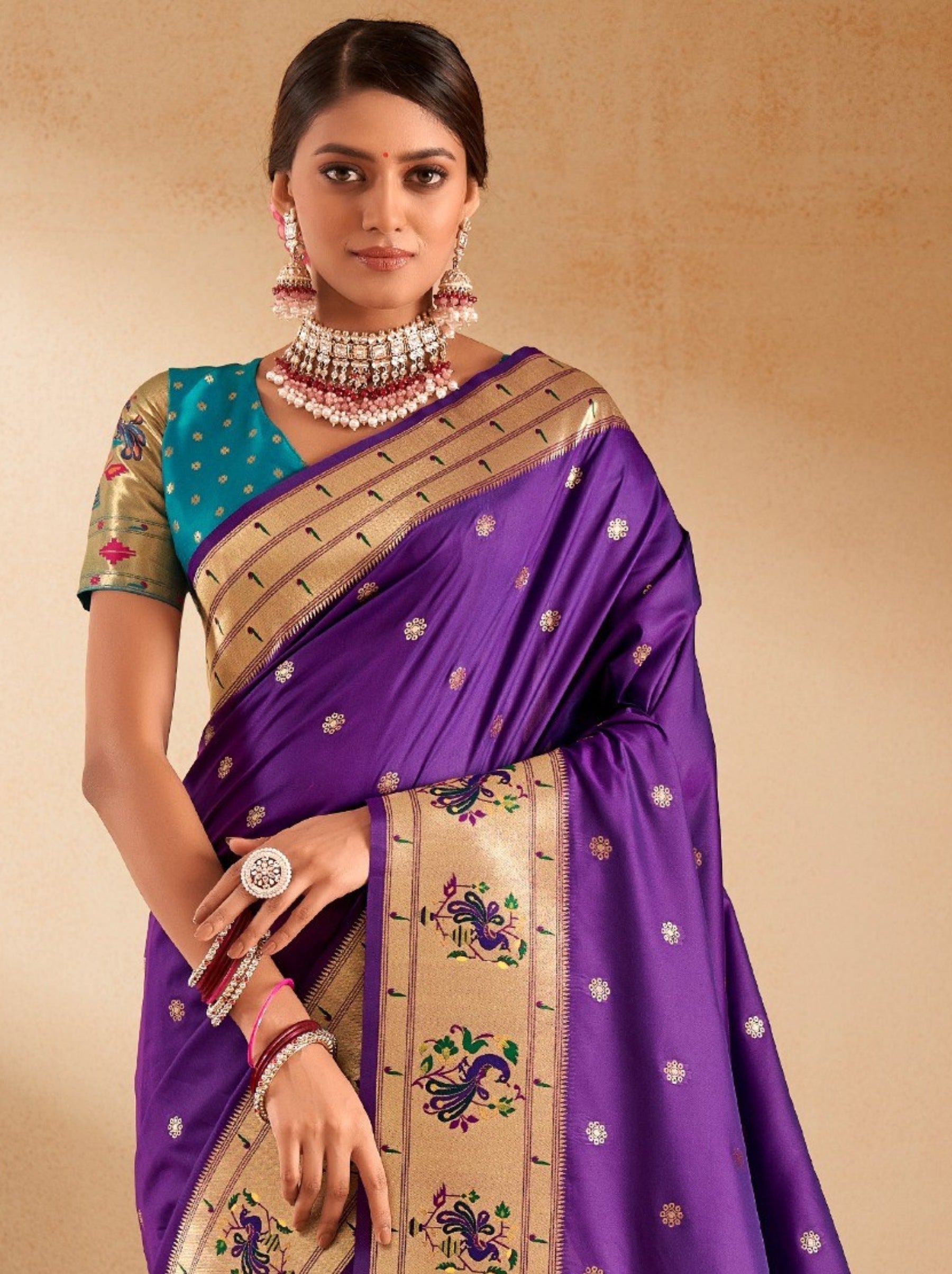 Grape Violet Paithani Festive Saree - TrendOye