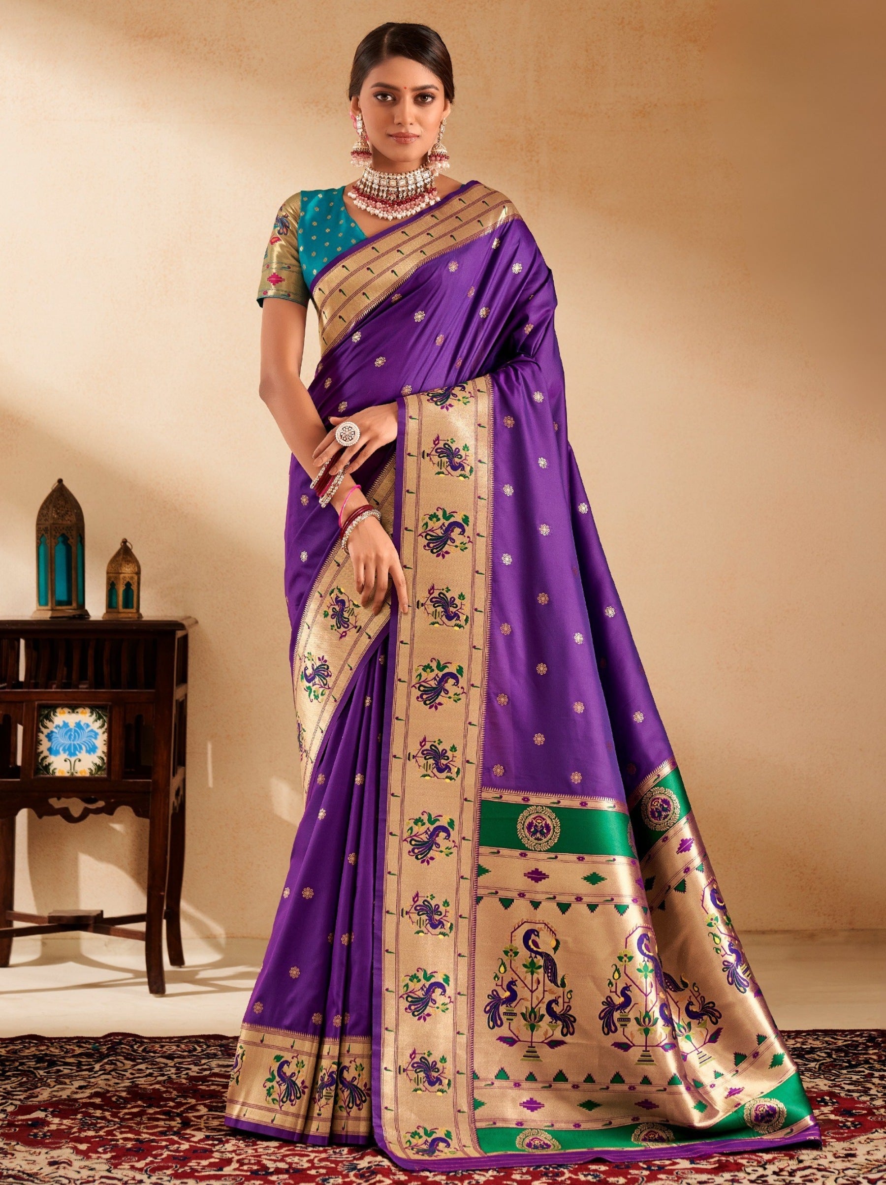Grape Violet Paithani Festive Saree - TrendOye