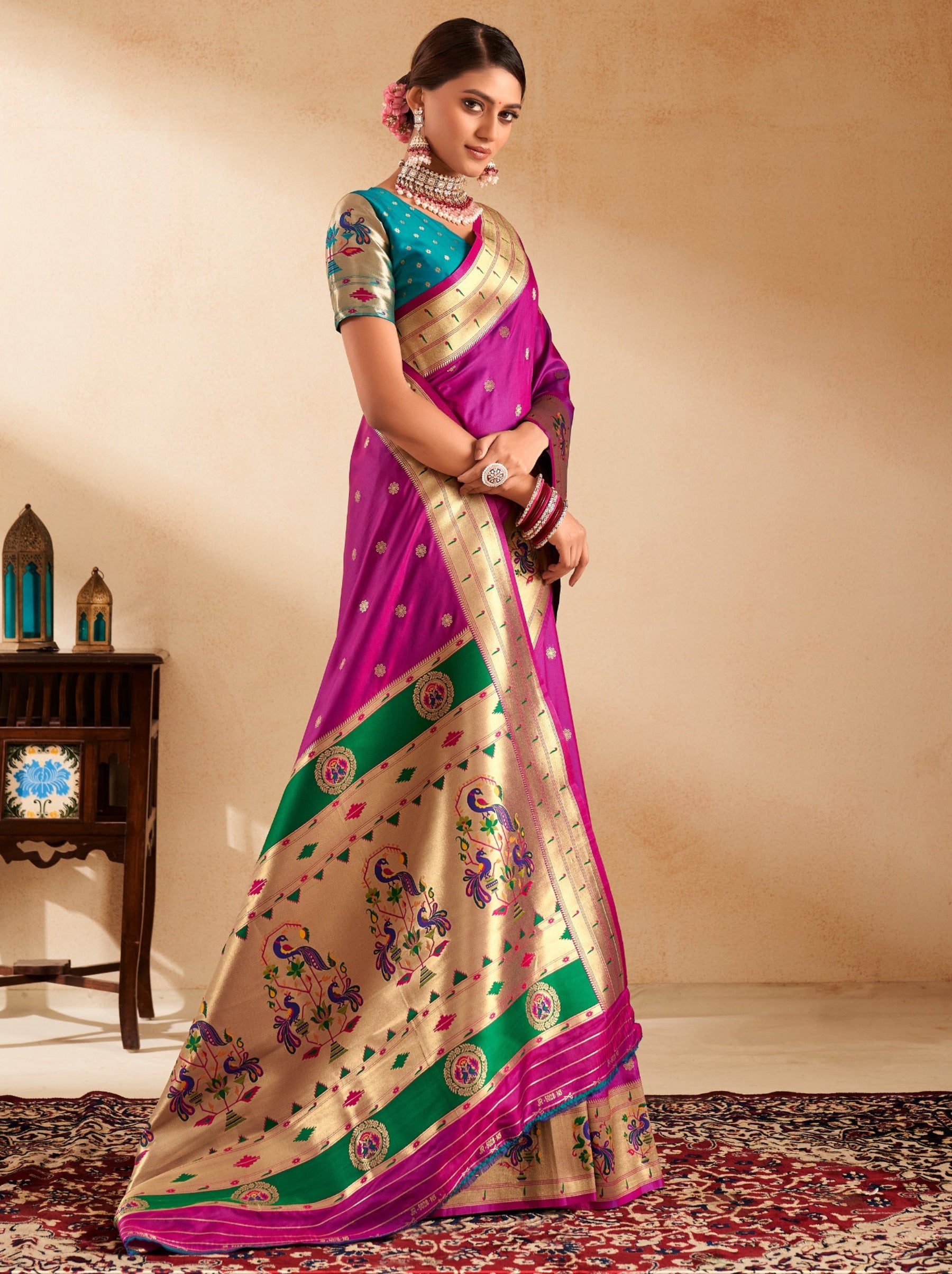 Luxury Purple Paithani Festive Saree - TrendOye