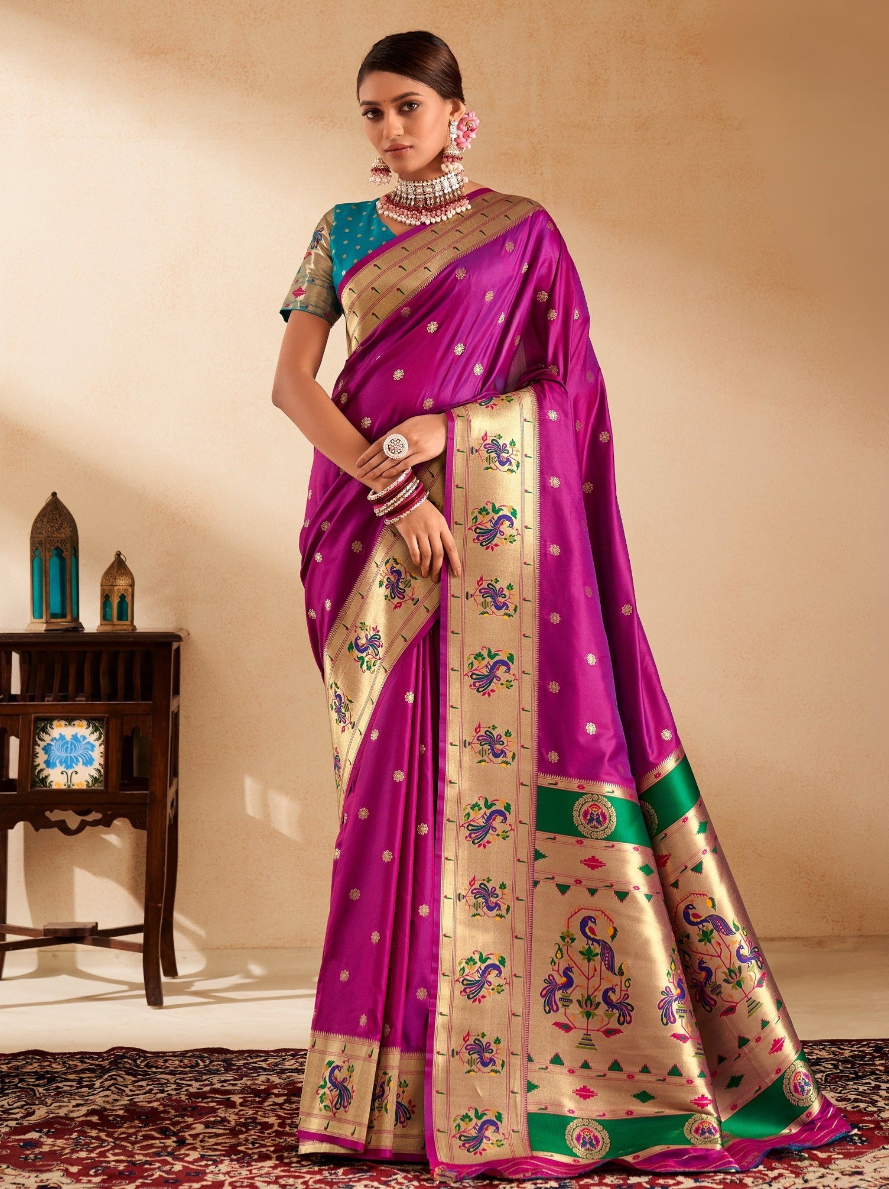Luxury Purple Paithani Festive Saree - TrendOye