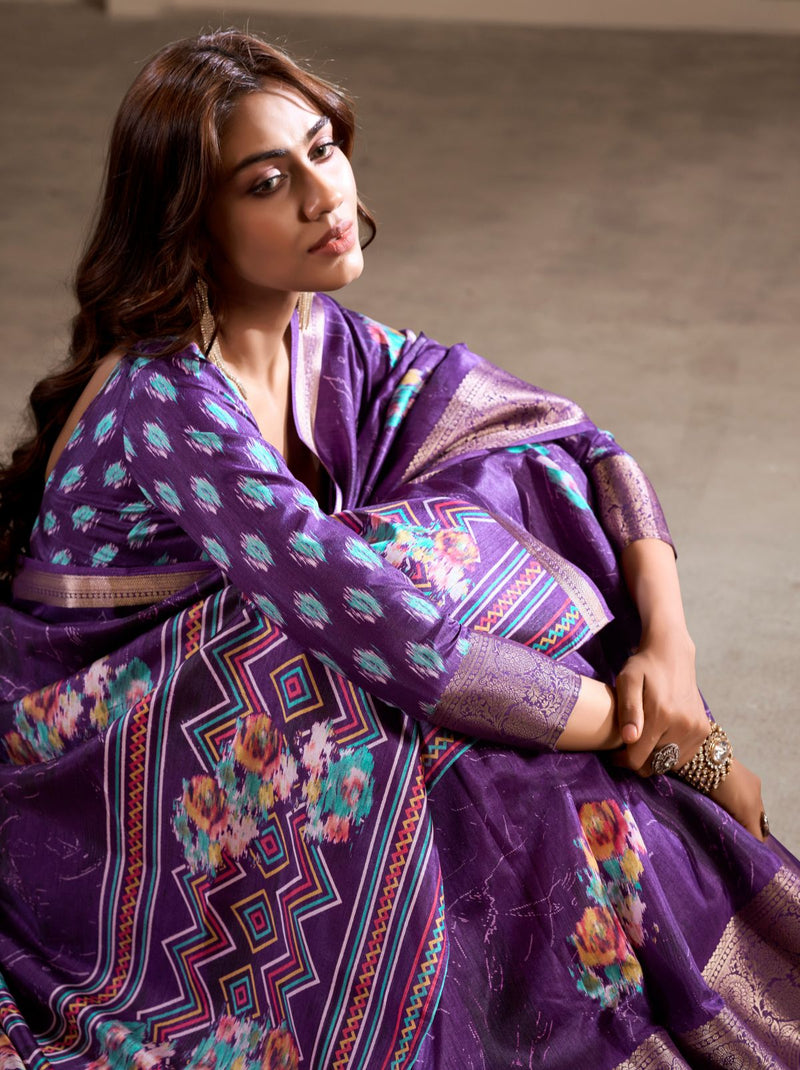 Royal Purple Premium Dola Silk Designer Saree