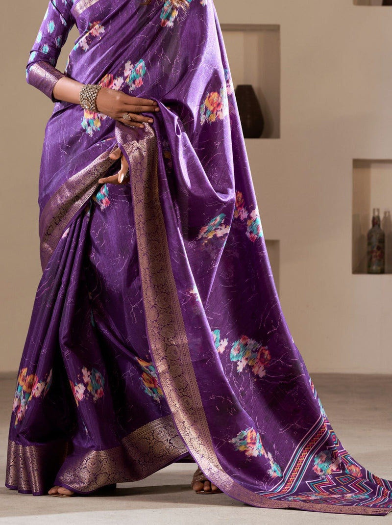 Royal Purple Premium Dola Silk Designer Saree