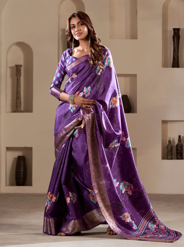 Royal Purple Premium Dola Silk Designer Saree - TrendOye