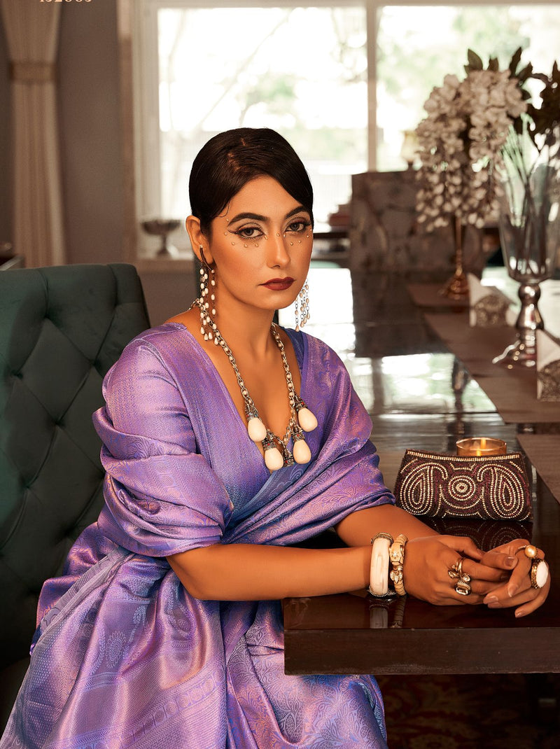 Royal Violet Purple Kanjivaram Designer Silk Saree - TrendOye