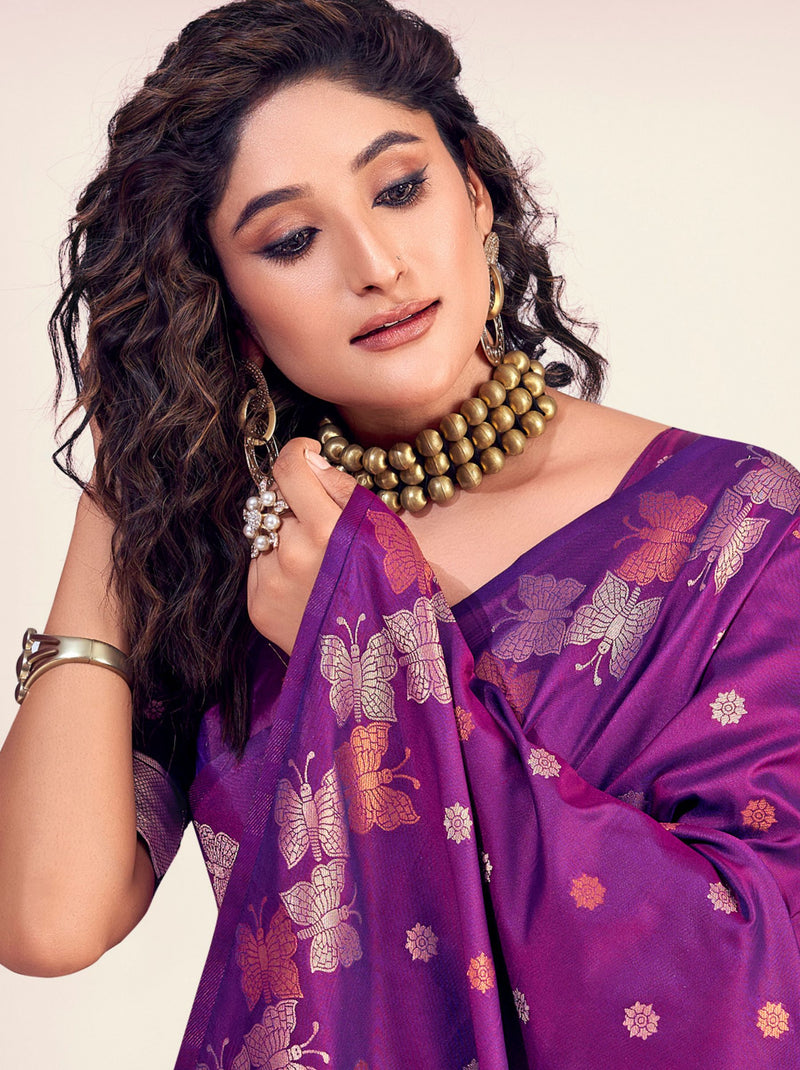 Lollipop Voilet-Purple Silk Designer Saree - TrendOye