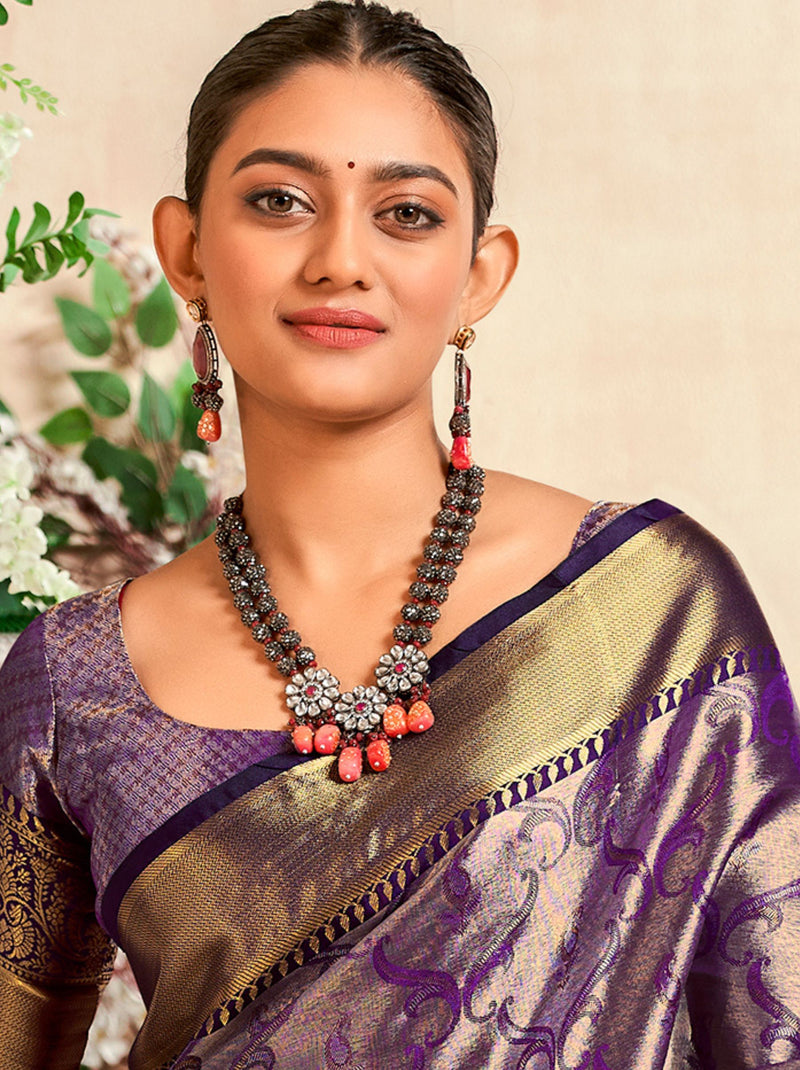 Purple Soft Silk Zari Weaving Wedding Saree