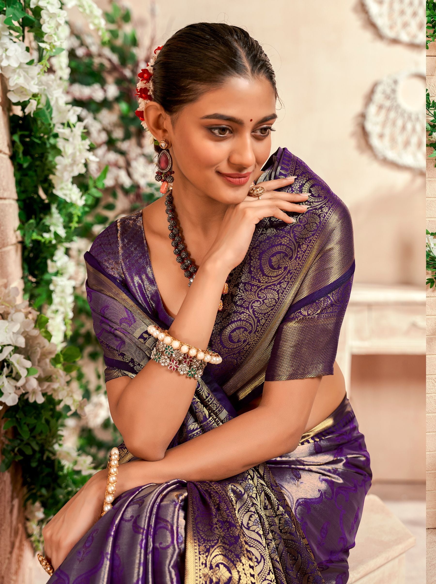Purple Soft Silk Zari Weaving Wedding Saree - TrendOye