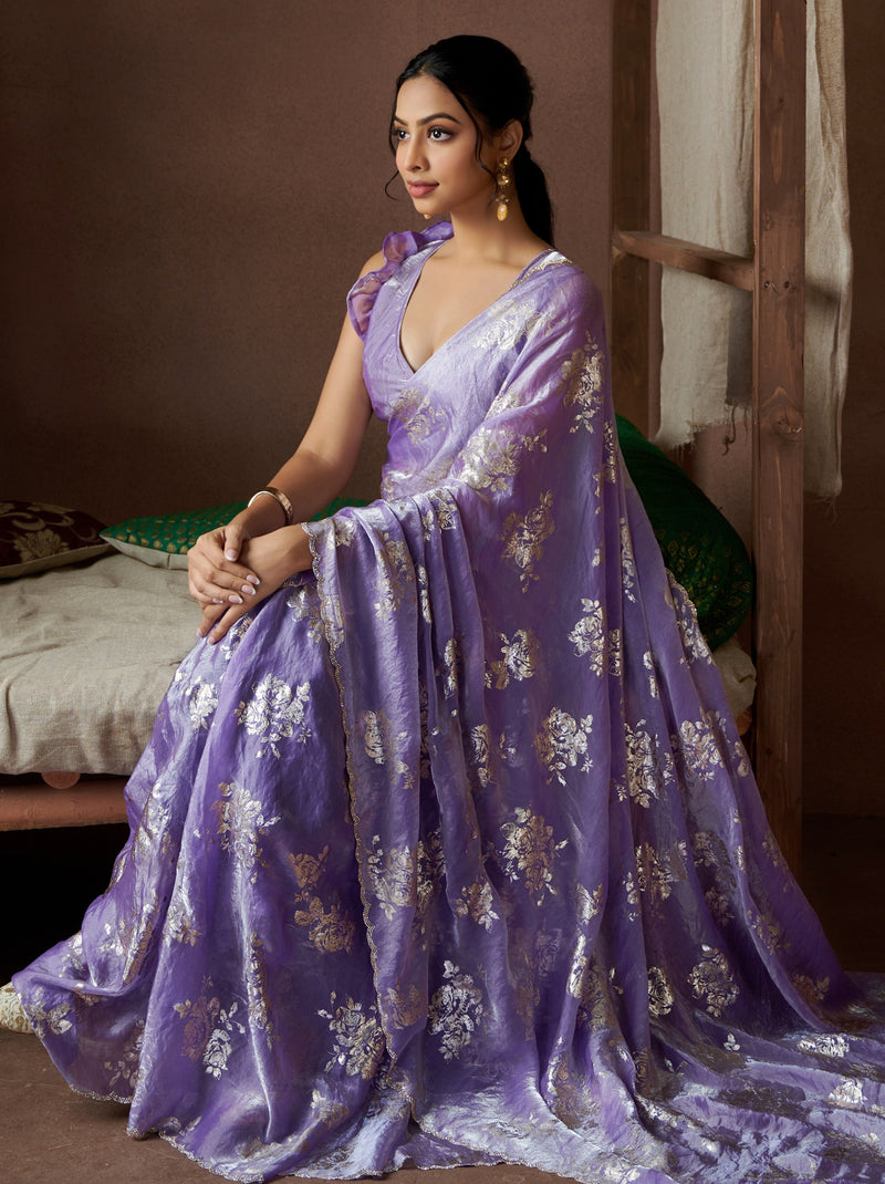 Royal Violet Wedding And Party Designer Saree