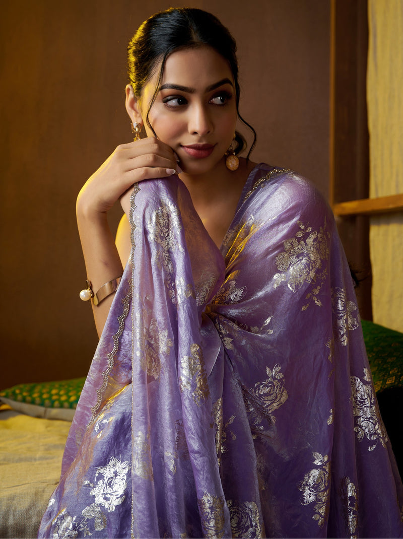 Royal Violet Wedding And Party Designer Saree