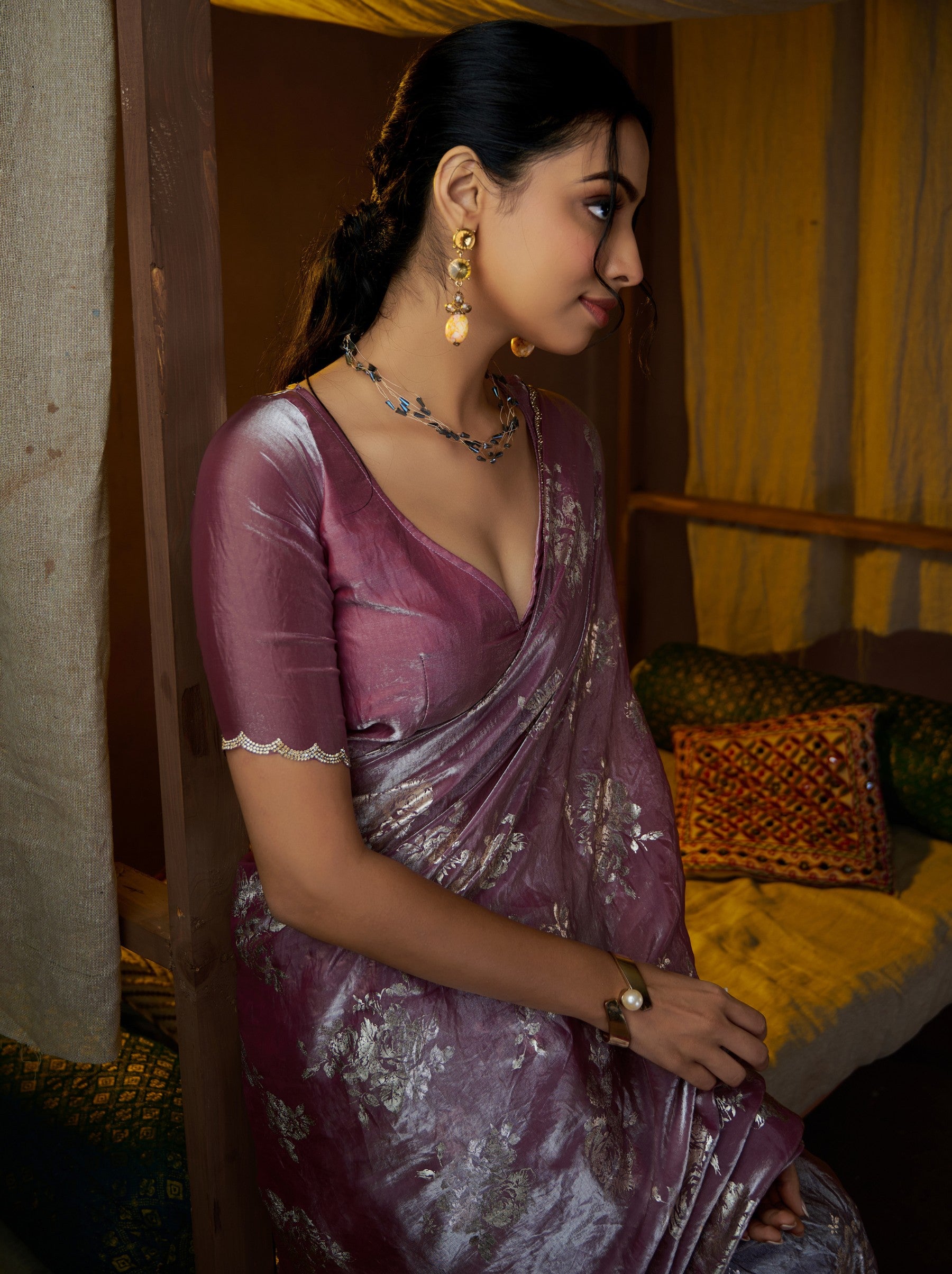 Orchid Violet Wedding And Party Designer Saree - TrendOye