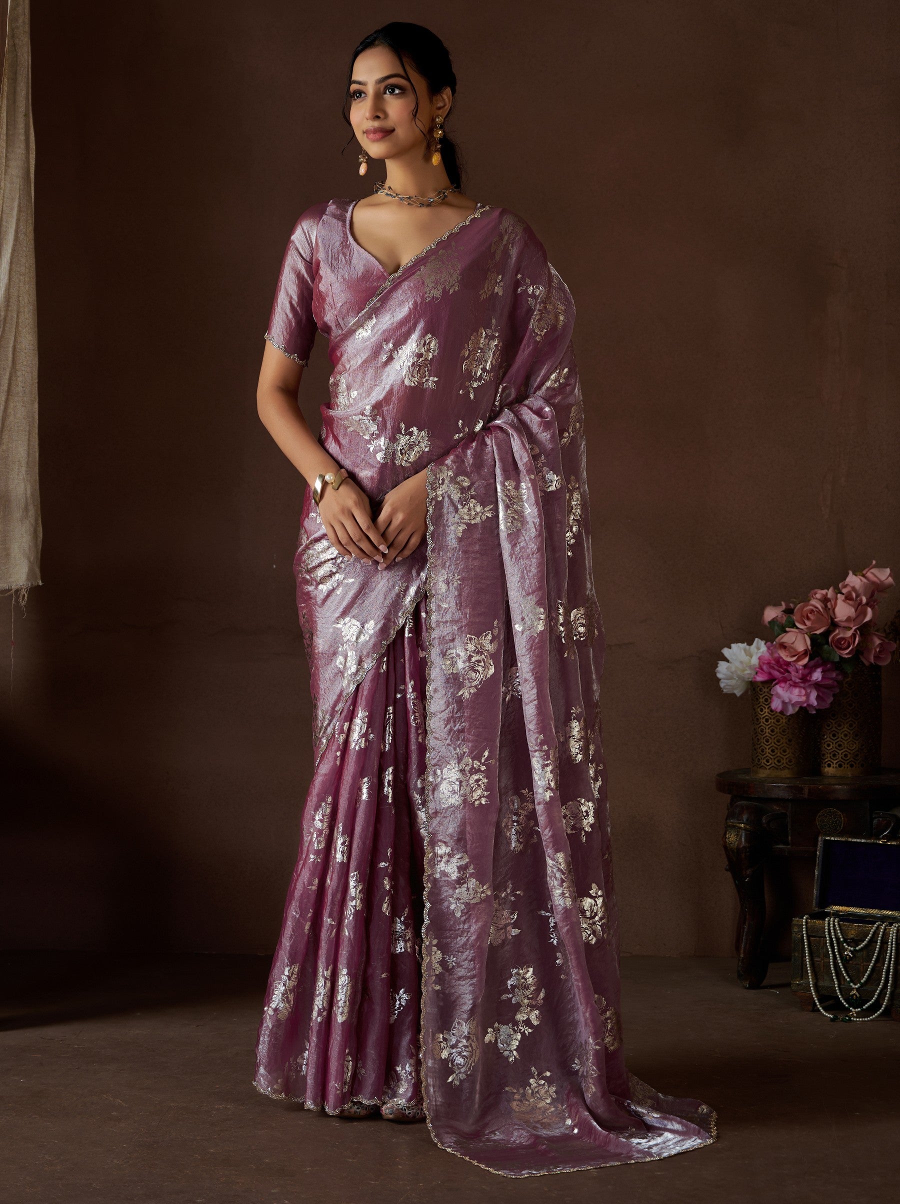 Orchid Violet Wedding And Party Designer Saree - TrendOye