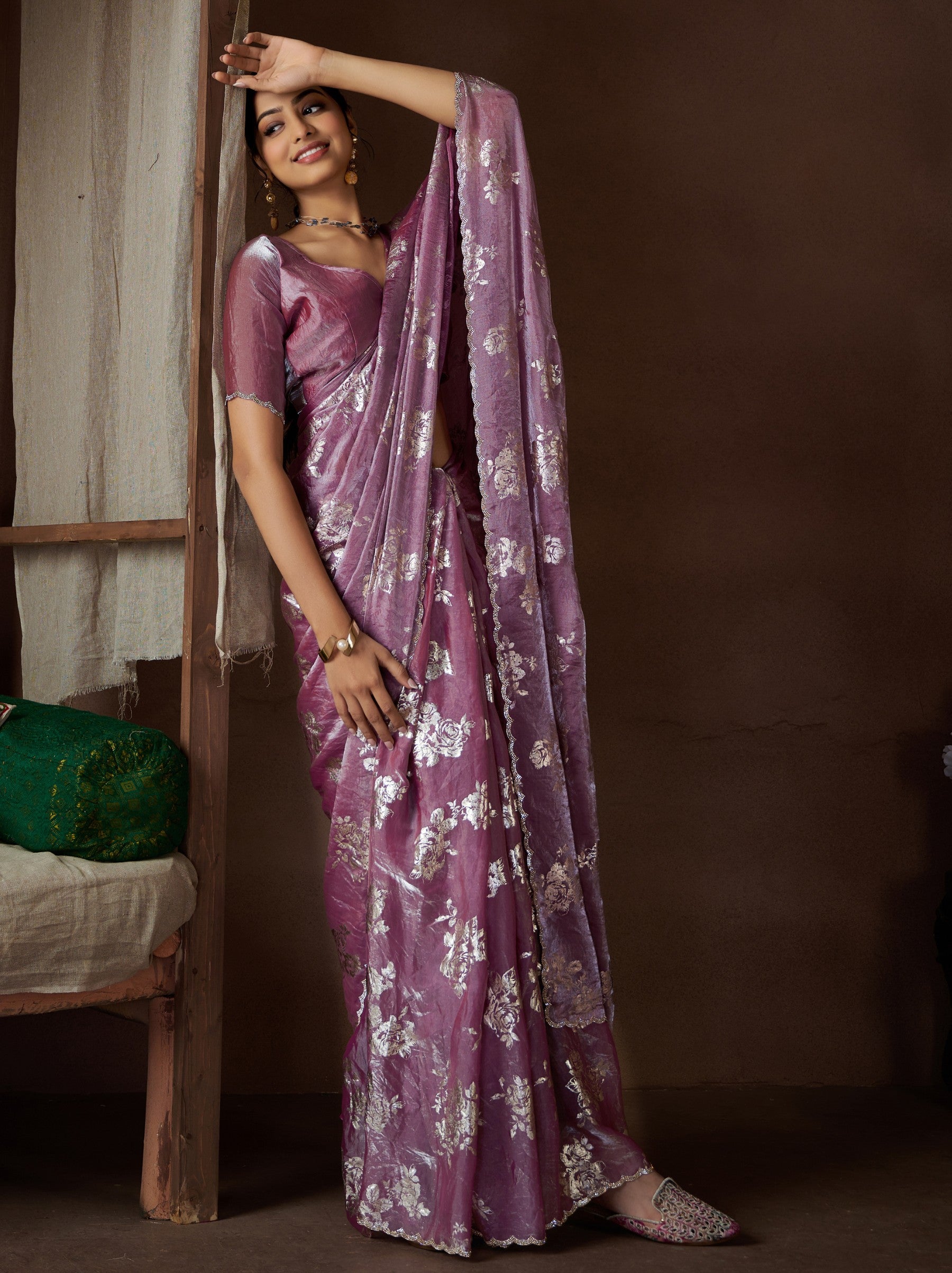Orchid Violet Wedding And Party Designer Saree - TrendOye