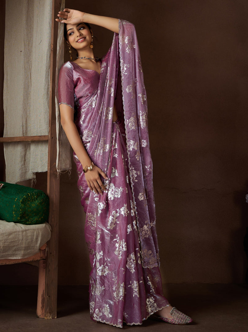 Orchid Violet Wedding And Party Designer Saree