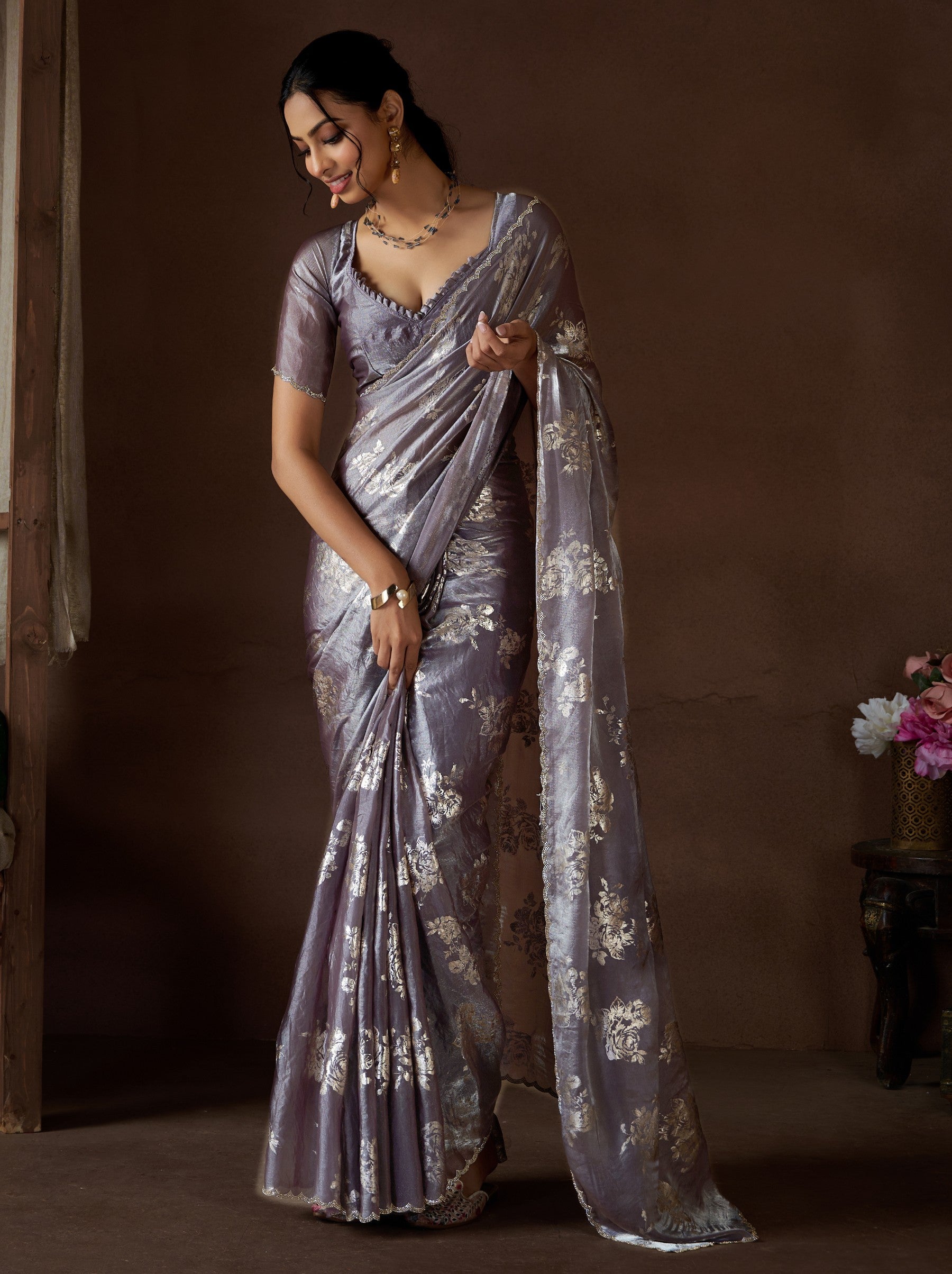 Heather Violet Wedding And Party Designer Saree - TrendOye