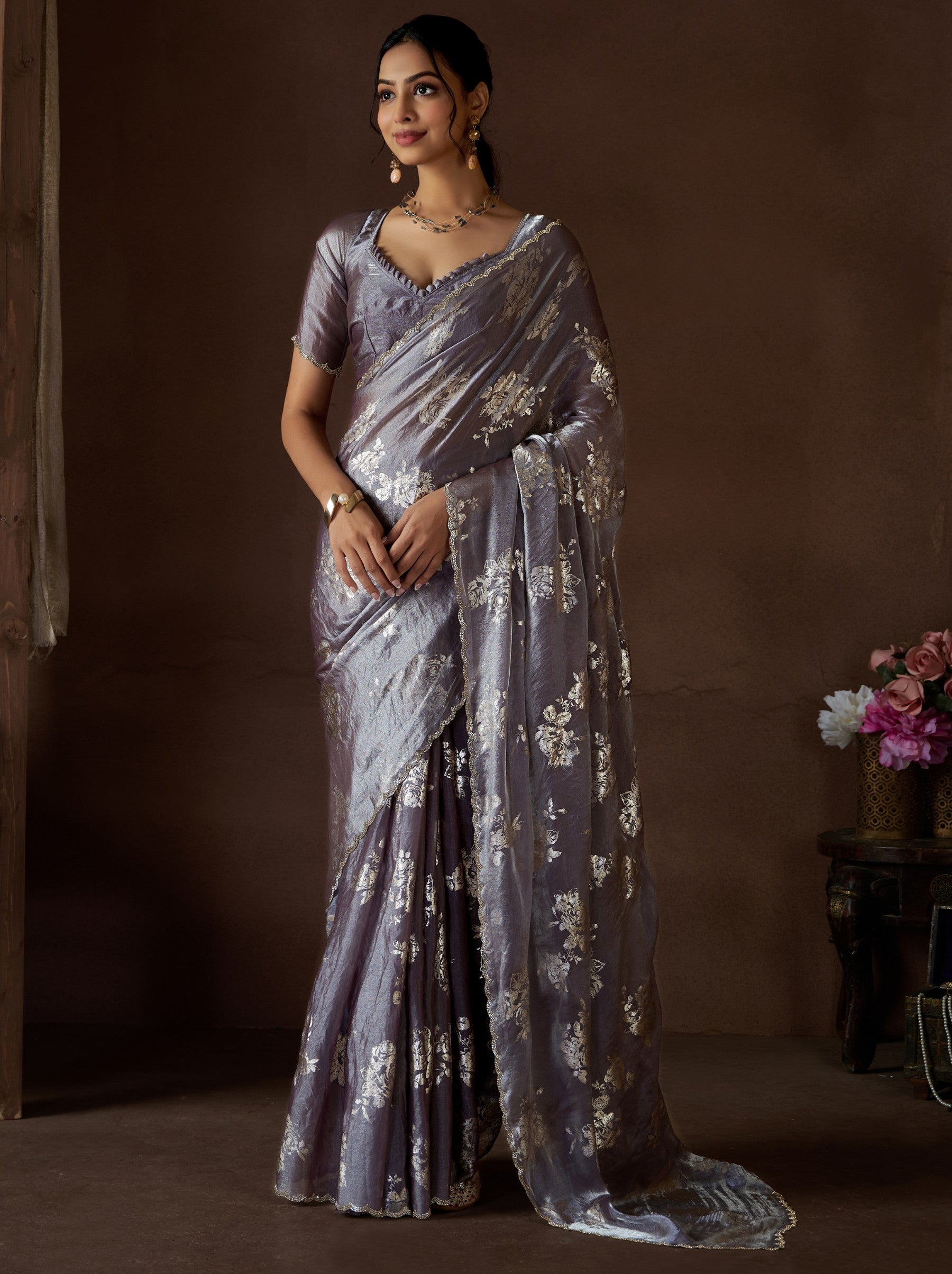 Heather Violet Wedding And Party Designer Saree - TrendOye