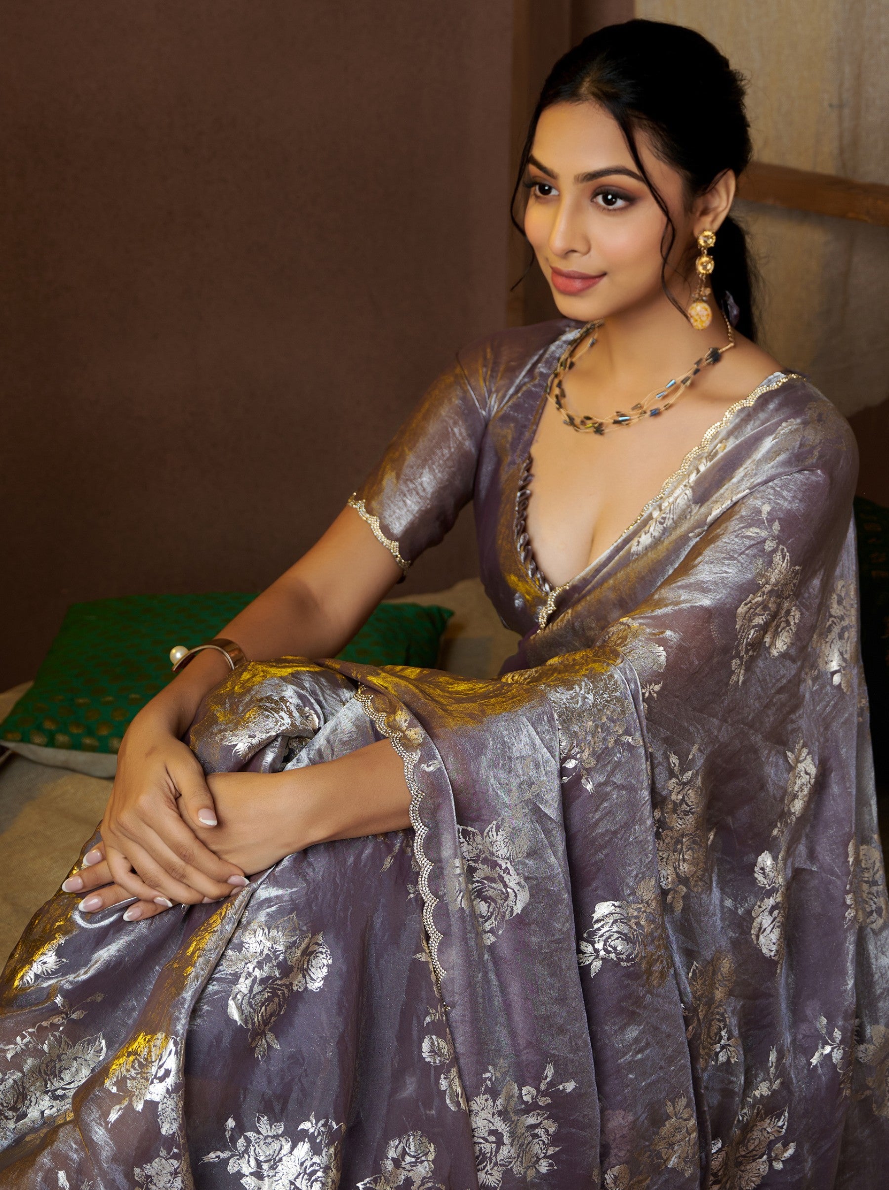 Heather Violet Wedding And Party Designer Saree - TrendOye