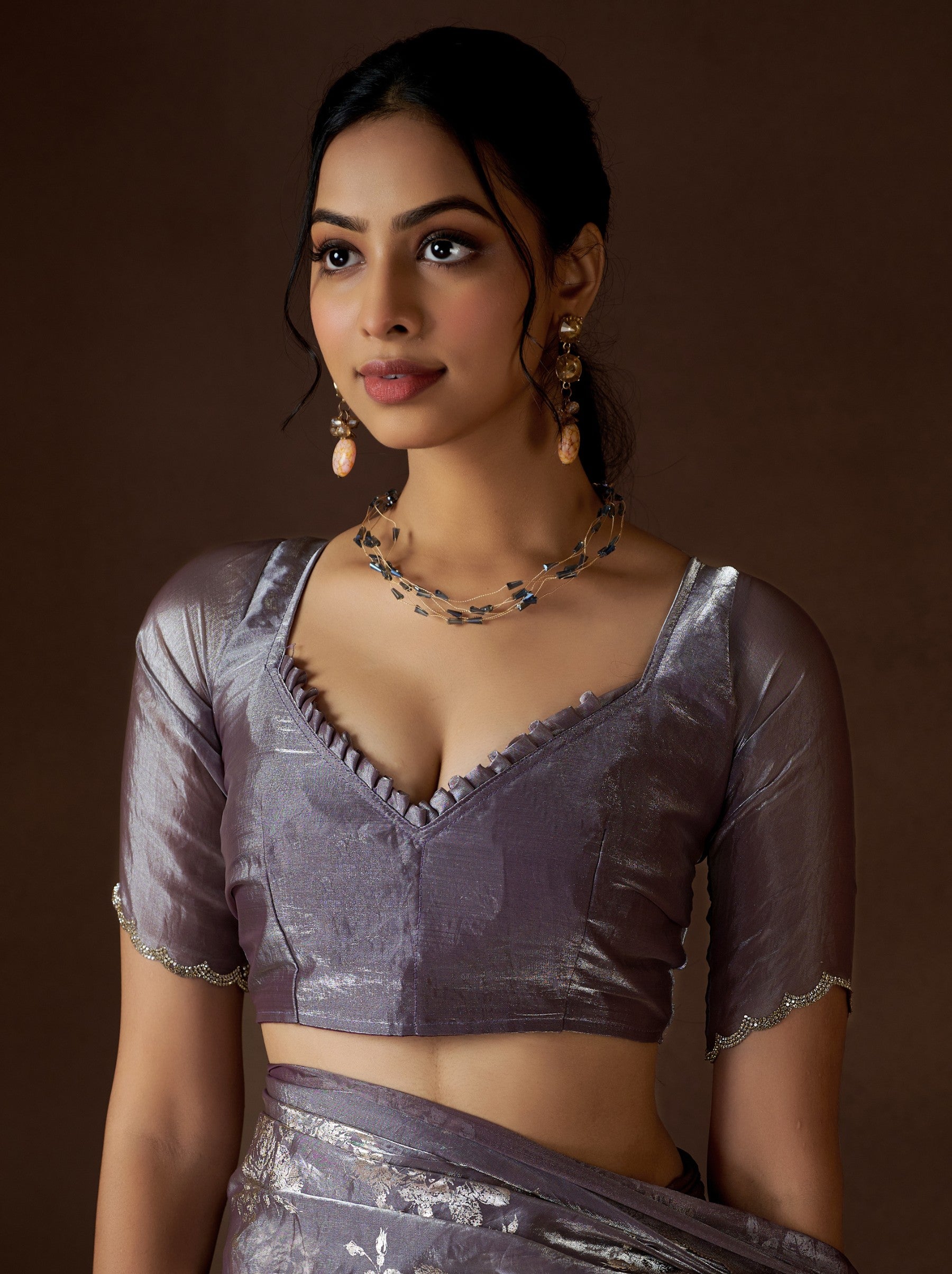 Heather Violet Wedding And Party Designer Saree - TrendOye