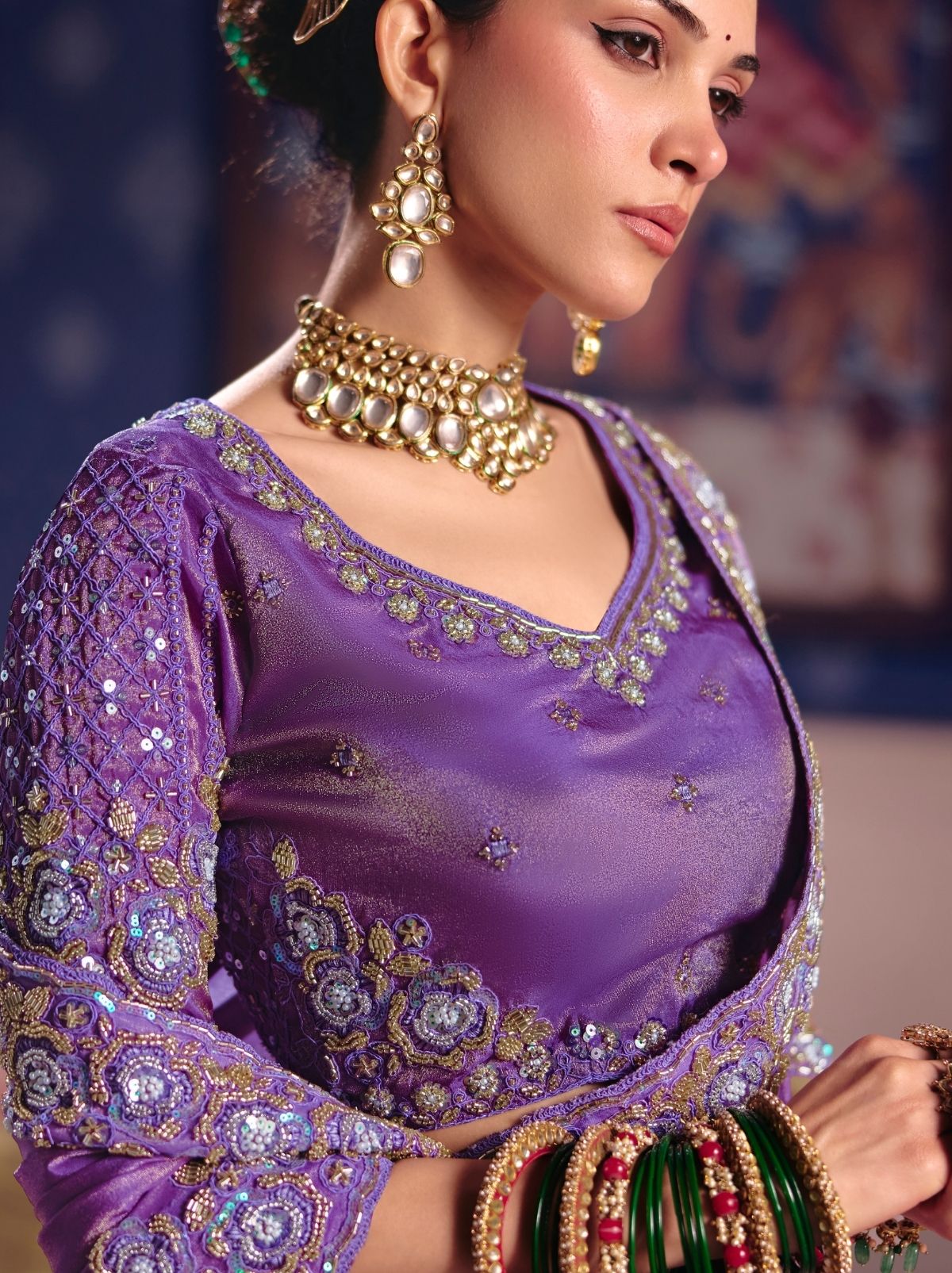 Amethyst Purple Tissue Silk Saree with Couture Beadwork & Zari Detailing