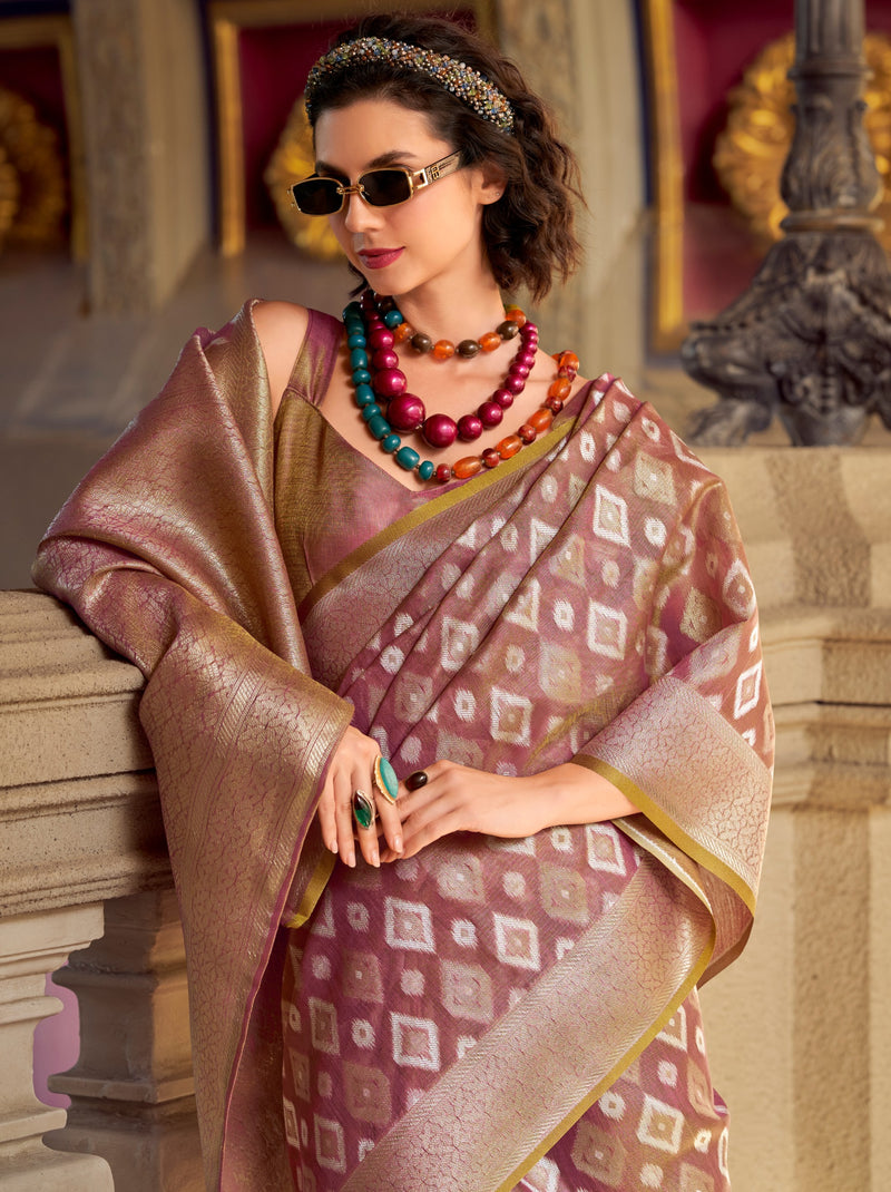 Hibiscus Violet Premium Tissue Silk Festive Saree