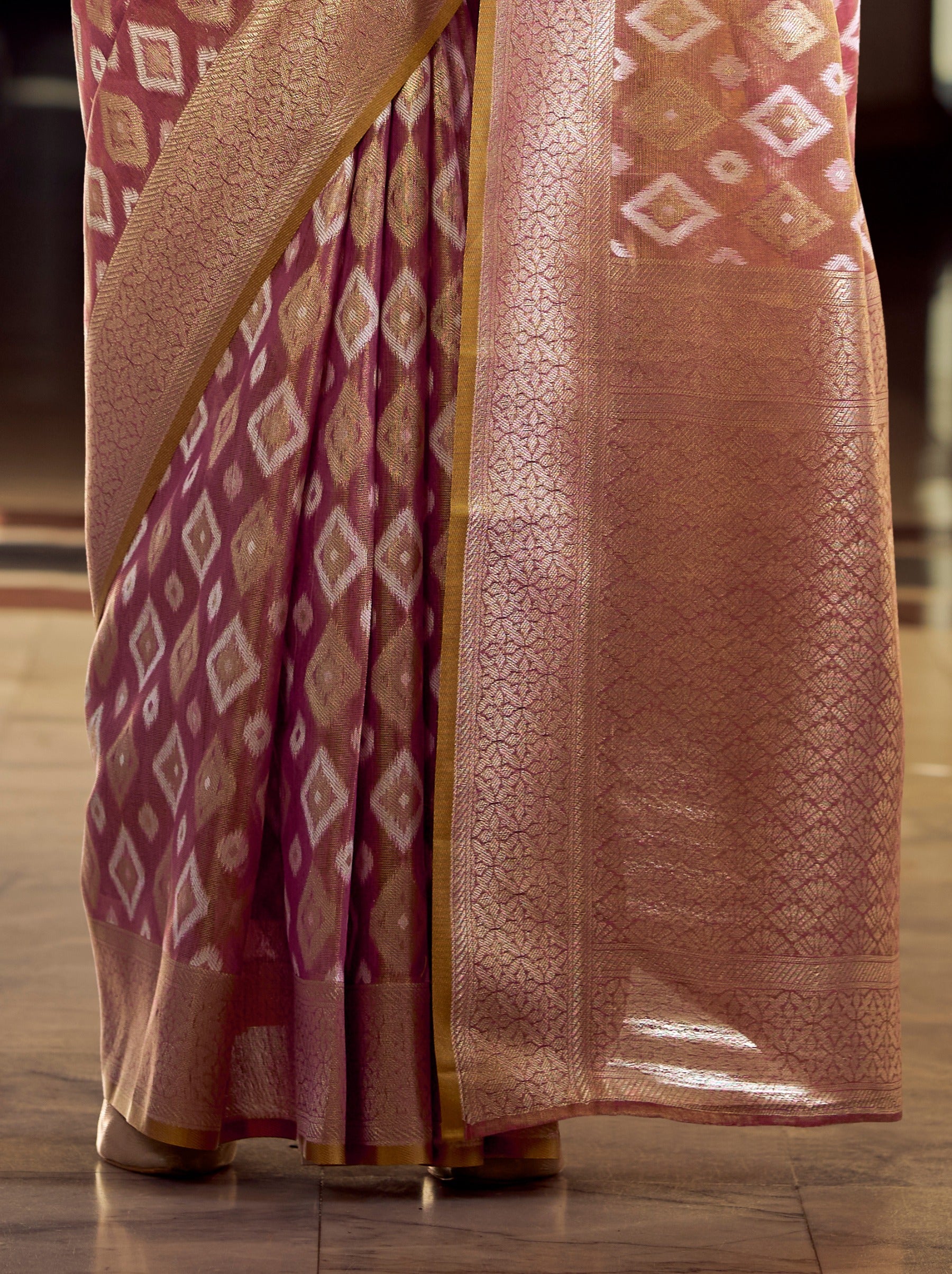 Hibiscus Violet Premium Tissue Silk Festive Saree - TrendOye