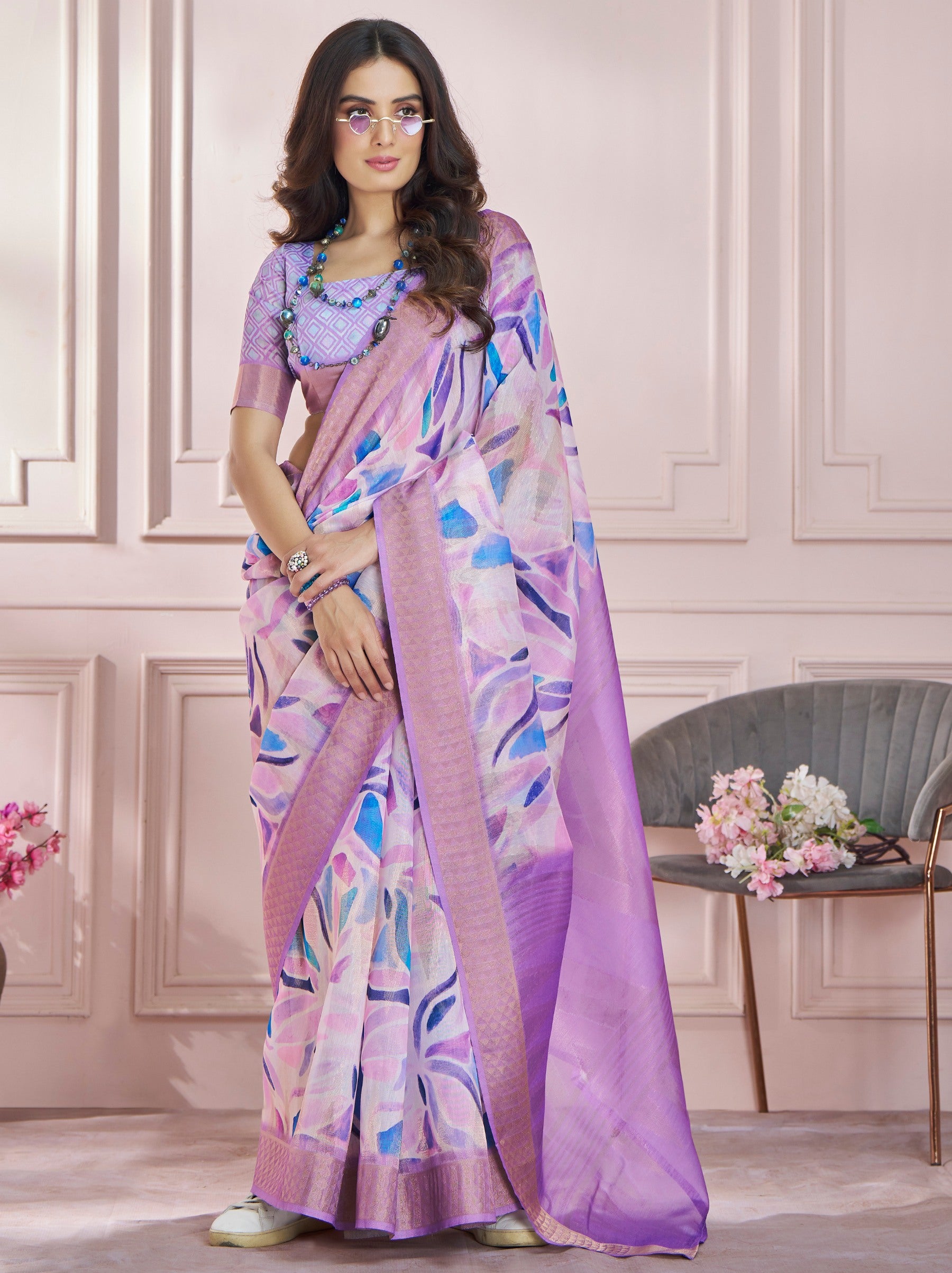 Lavender Purple Celebration Saree - TrendOye