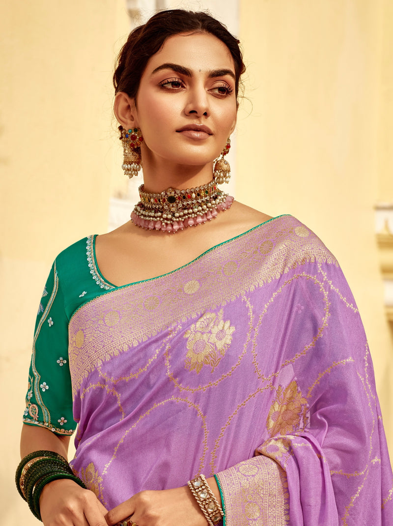 Orchid Violet Designer Dola Silk Wedding Saree