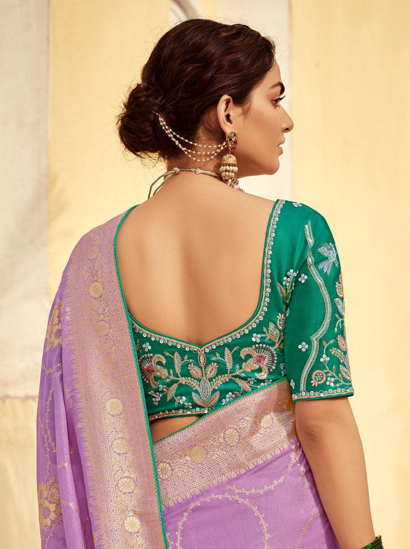 Orchid Violet Designer Dola Silk Wedding Saree