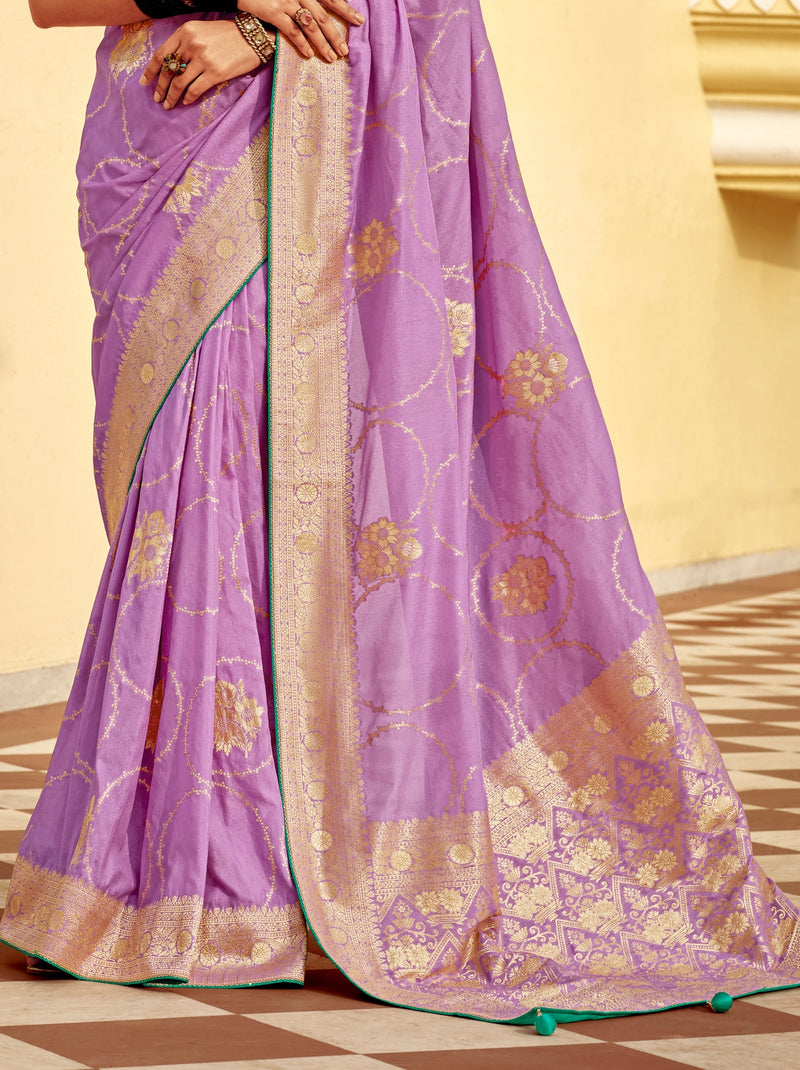 Orchid Violet Designer Dola Silk Wedding Saree