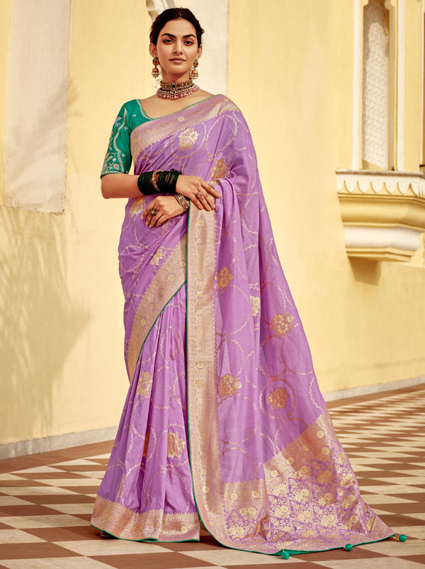 Orchid Violet Designer Dola Silk Wedding Saree