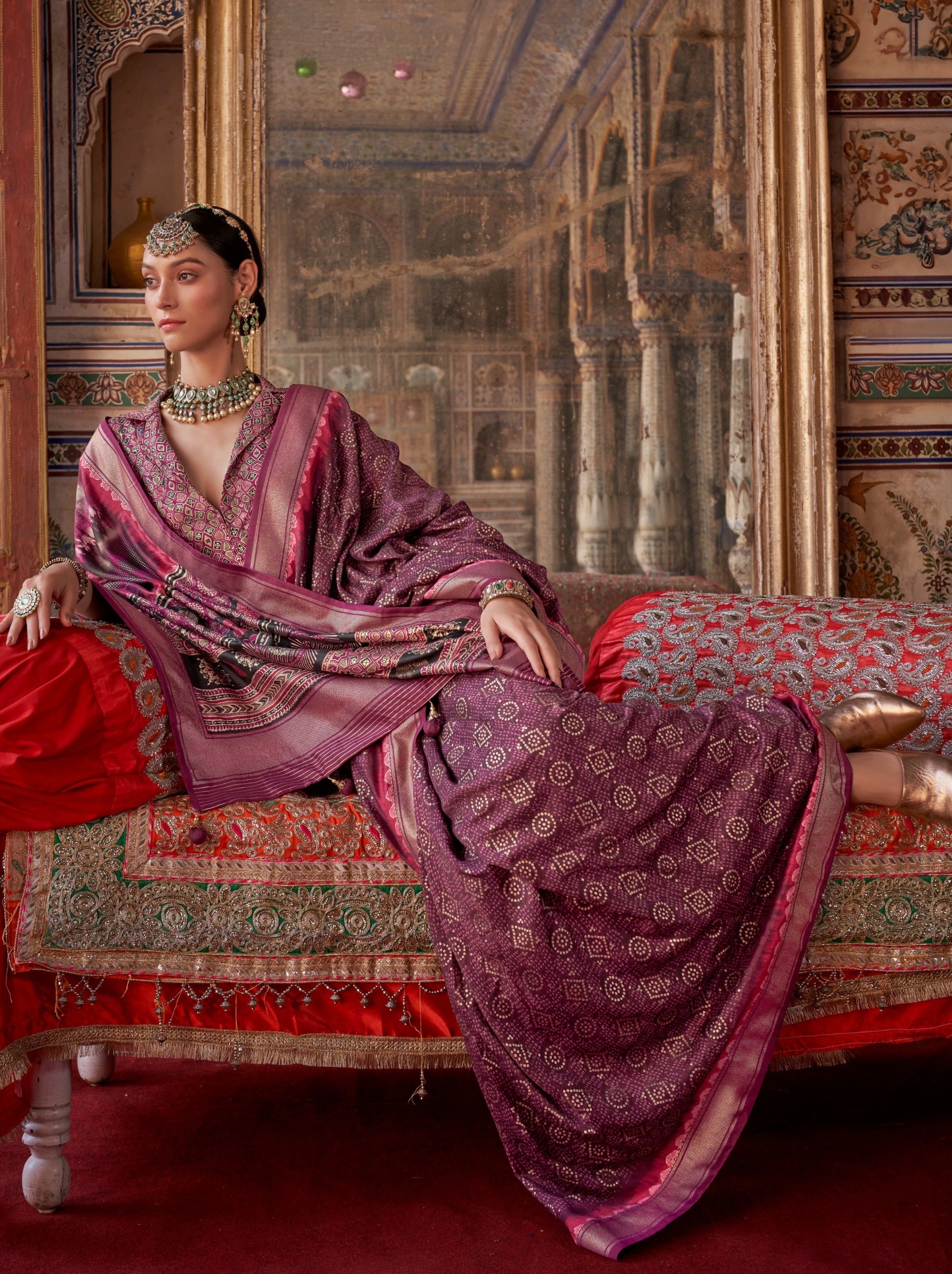 Byzantine Violet Fancy Silk Celebration Saree - TrendOye