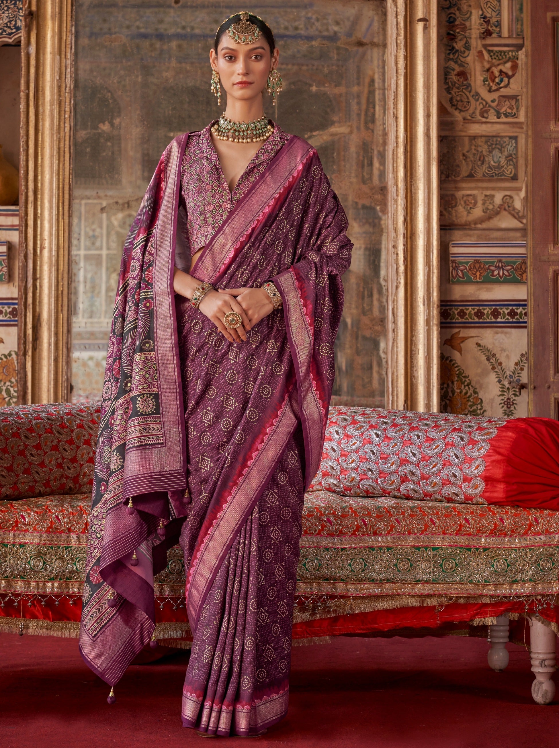Byzantine Violet Fancy Silk Celebration Saree - TrendOye