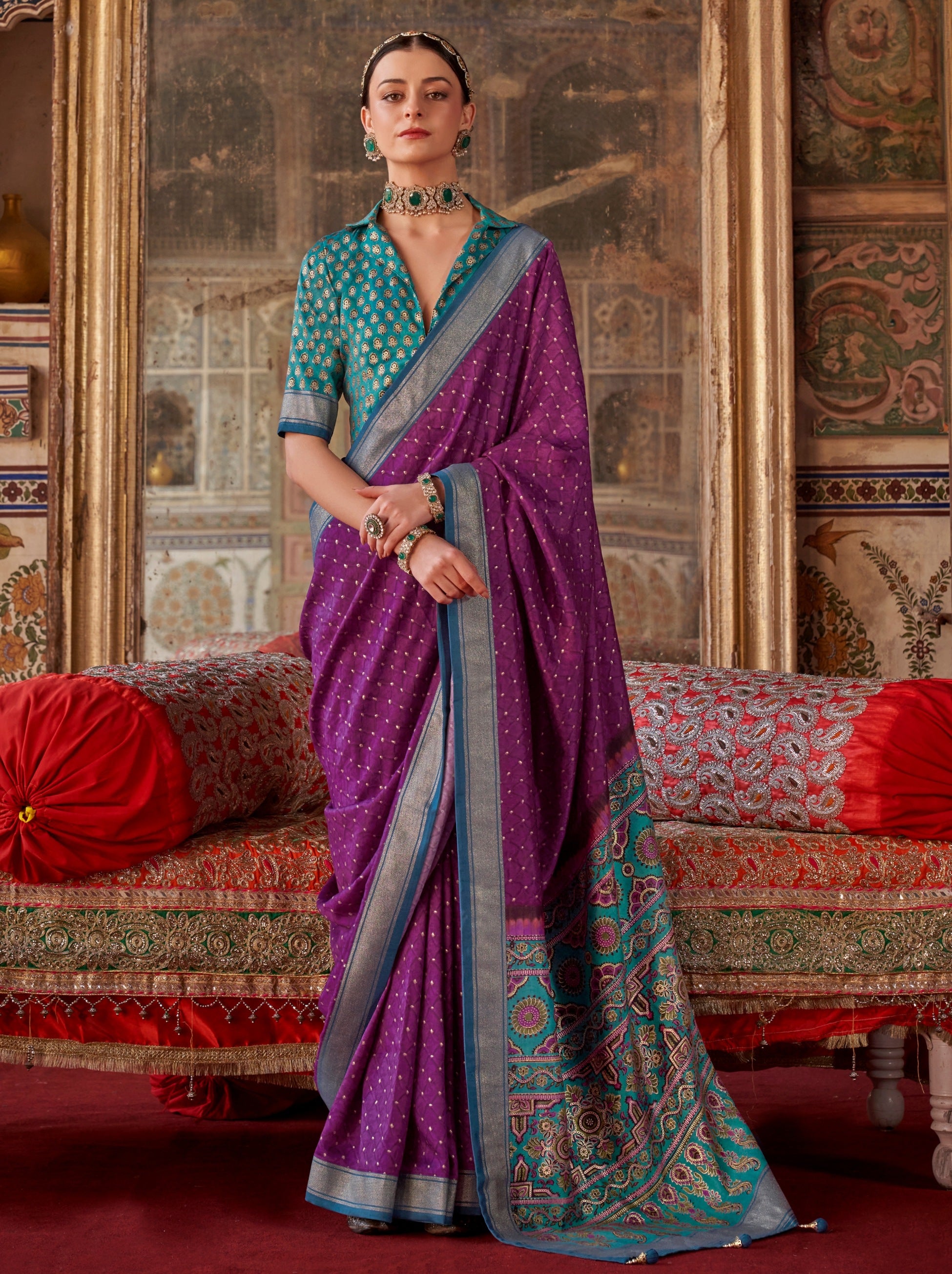 Lollipop Violet Fancy Silk Celebration Saree - TrendOye
