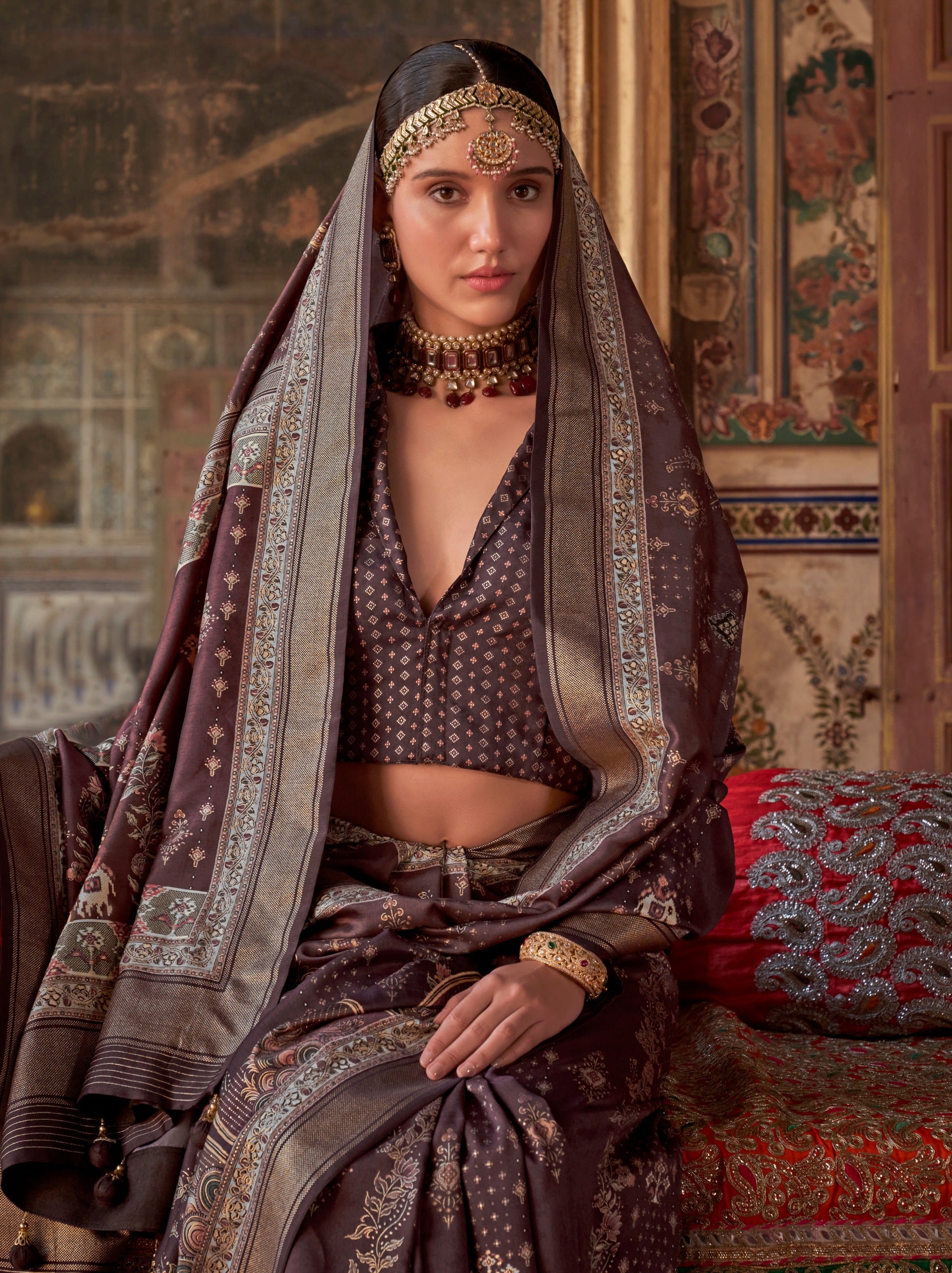 Grape Purple Fancy Silk Celebration Saree - TrendOye