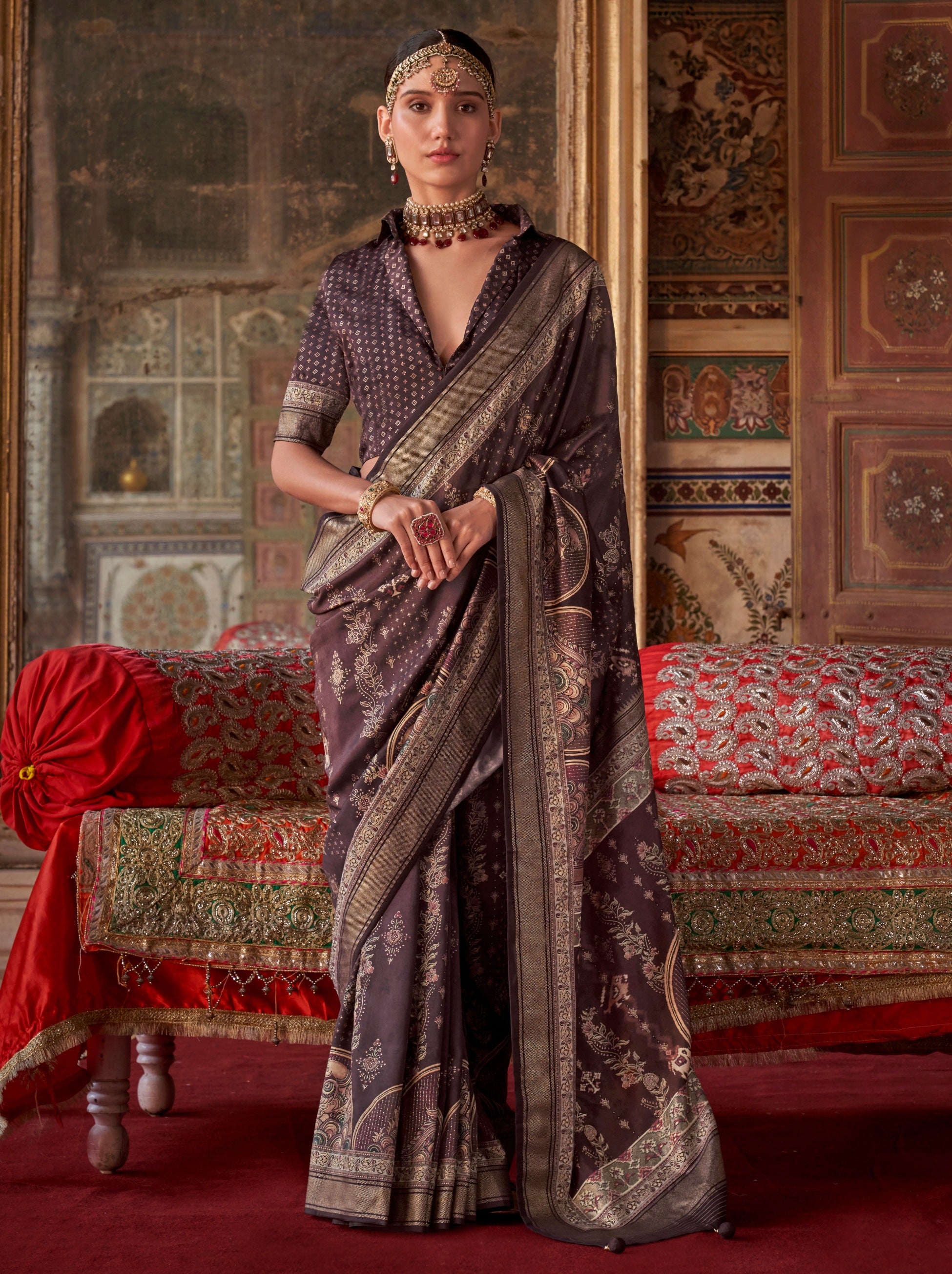 Grape Purple Fancy Silk Celebration Saree - TrendOye