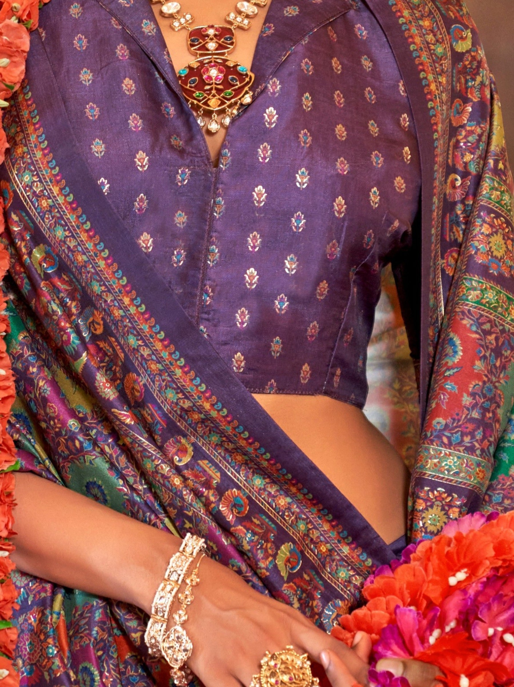 Grape Violet Fancy Silk Party Saree - TrendOye