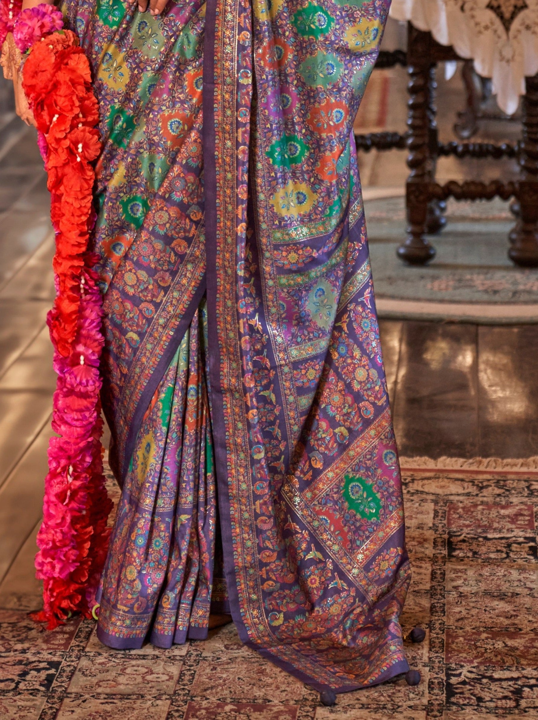 Grape Violet Fancy Silk Party Saree - TrendOye