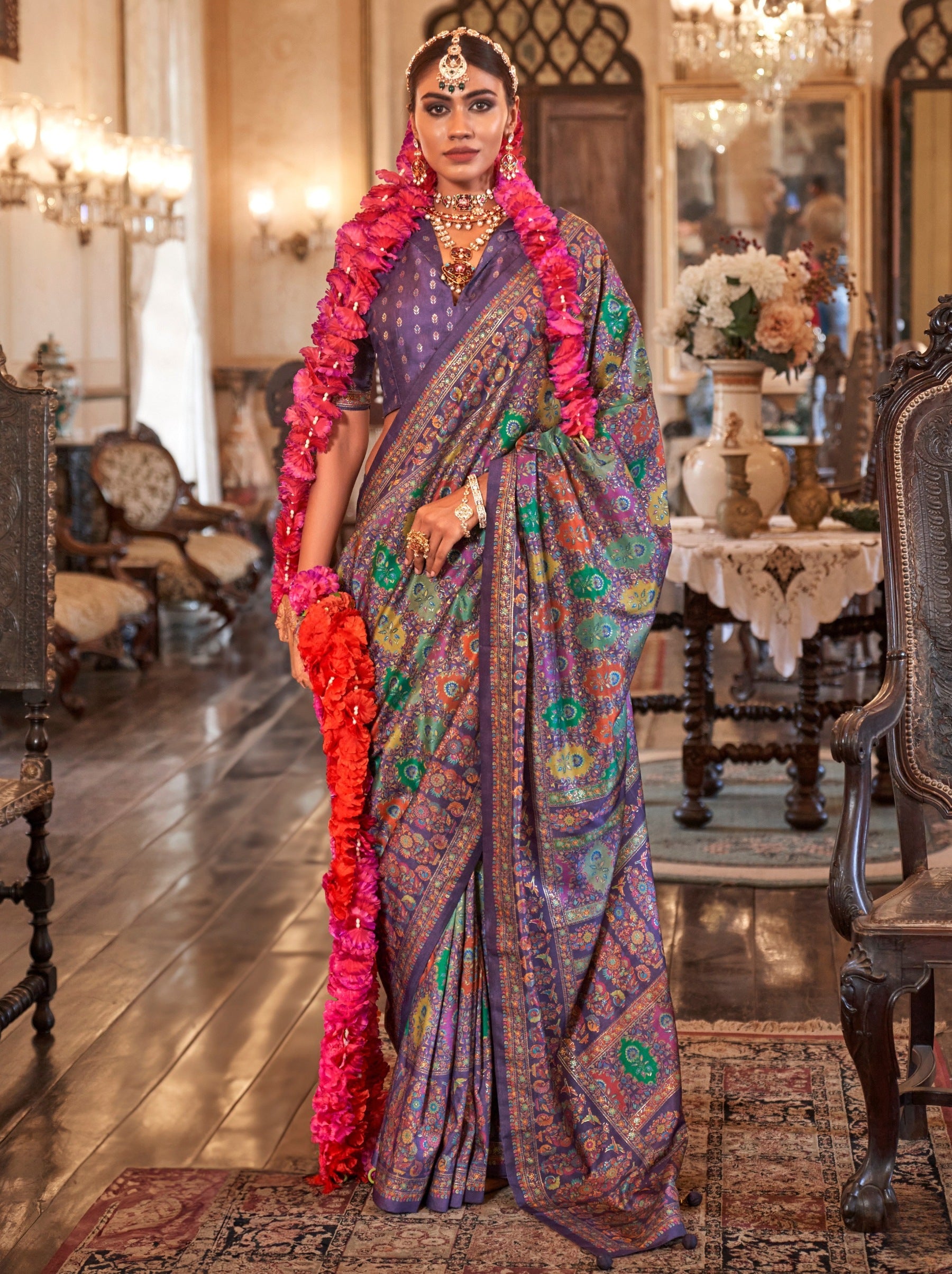 Grape Violet Fancy Silk Party Saree - TrendOye